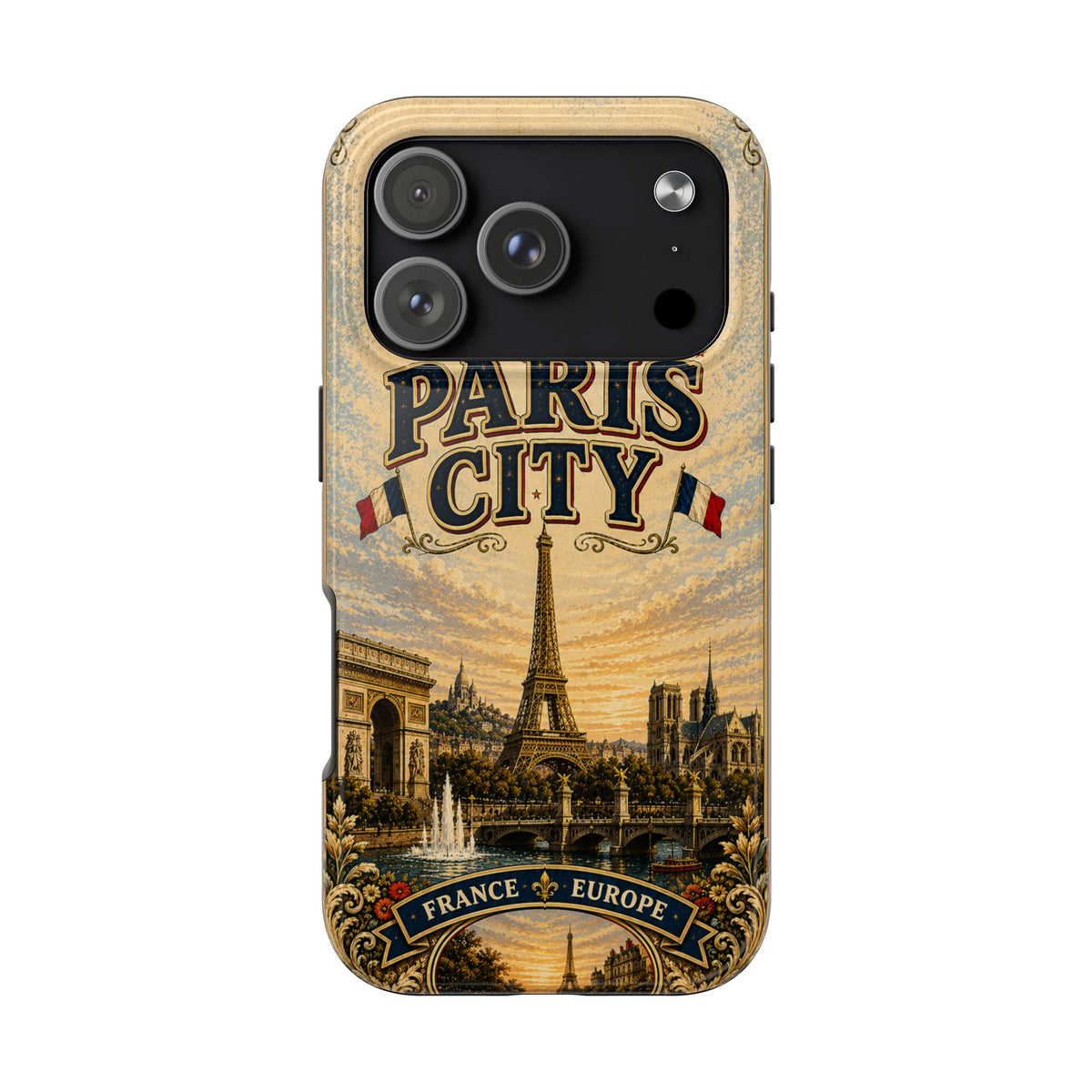 Paris City of Love & Light Faux Patchwork Phone Case – Vintage France Travel Poster Style Cover