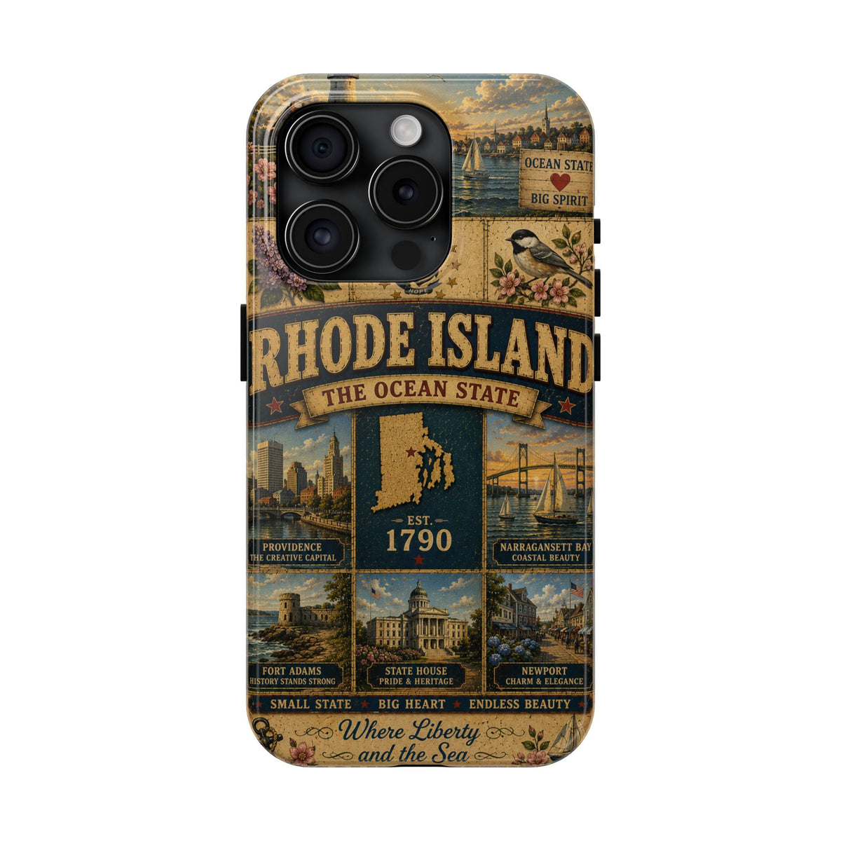 Rhode Island Faux Patchwork Phone Case The Ocean State Vintage Travel Poster Retro State Pride Cover Est 1790
