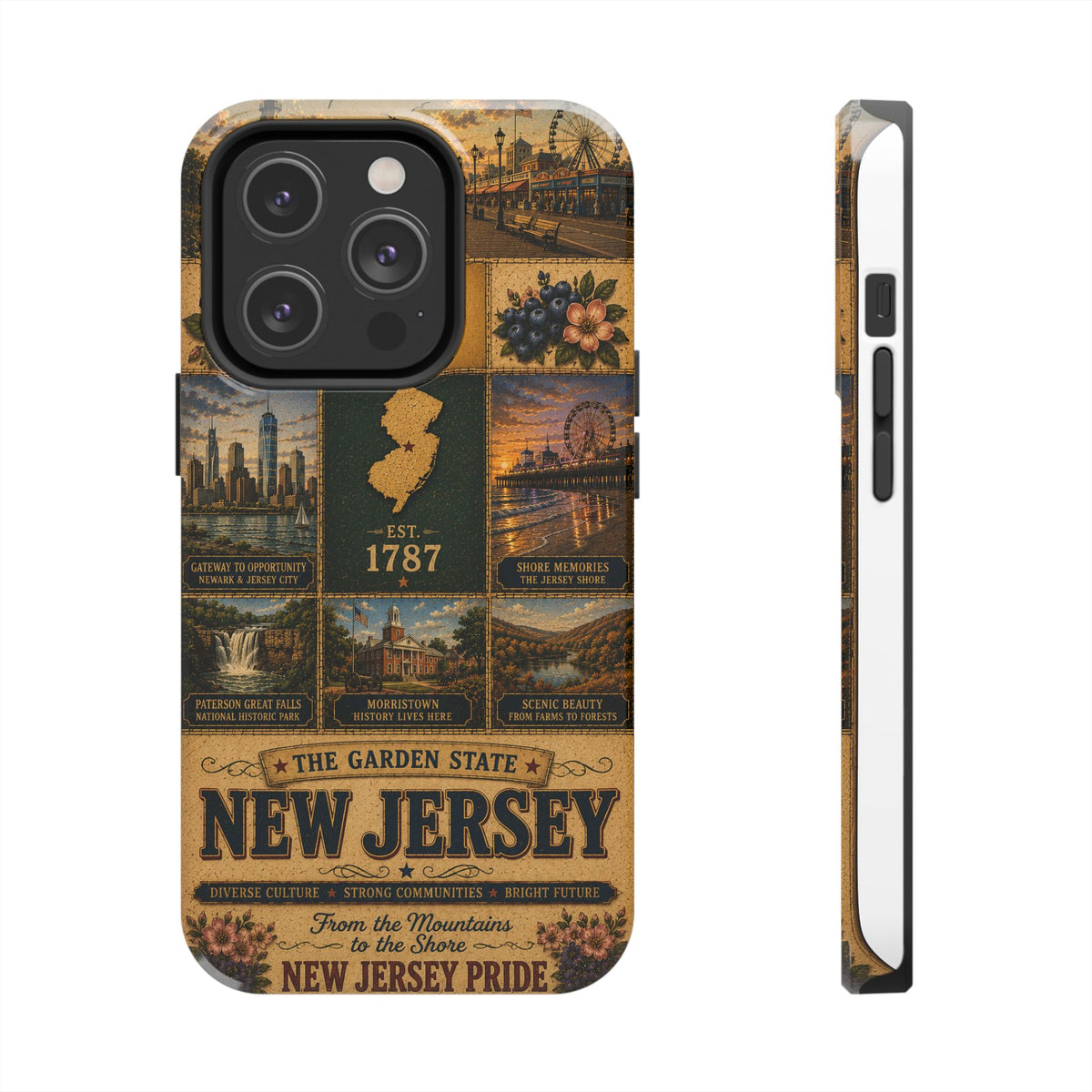 New Jersey Faux Patchwork Phone Case Garden State Vintage Travel Poster Retro State Pride Cover for iPhone & Samsung