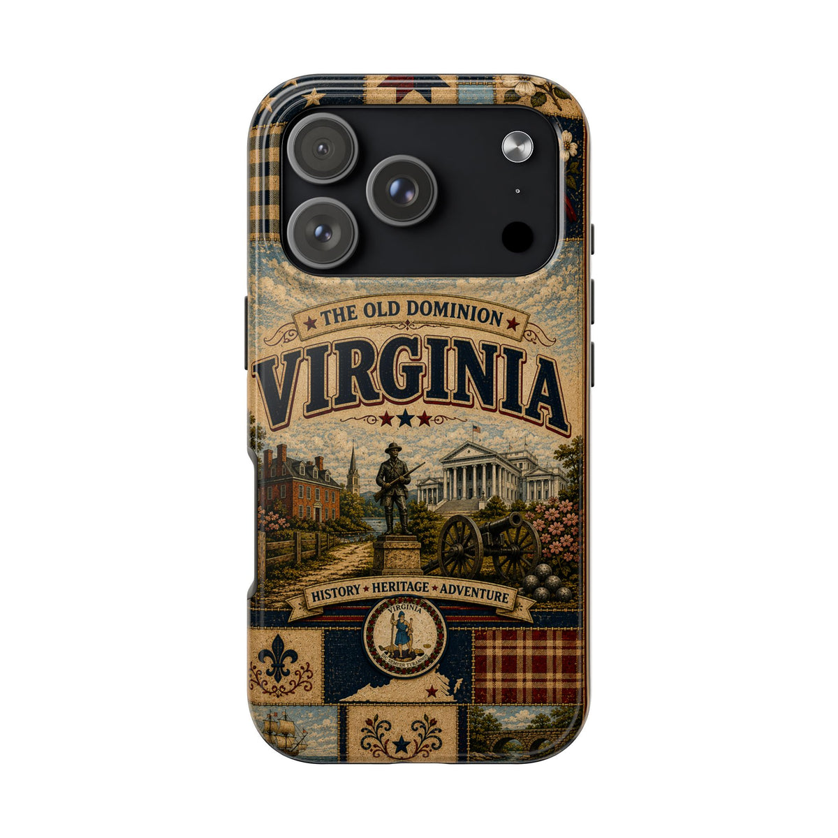 Virginia Faux Patchwork Phone Case Old Dominion Retro Colonial Landmarks Cardinal State Pride Cover