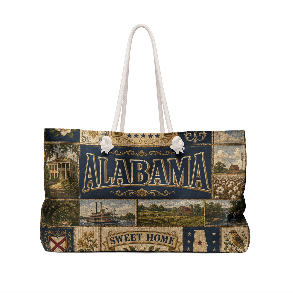 Alabama Weekender Bag Heart of Dixie Faux Patchwork Travel Tote Sweet Home Southern State Vintage Souvenir Gift