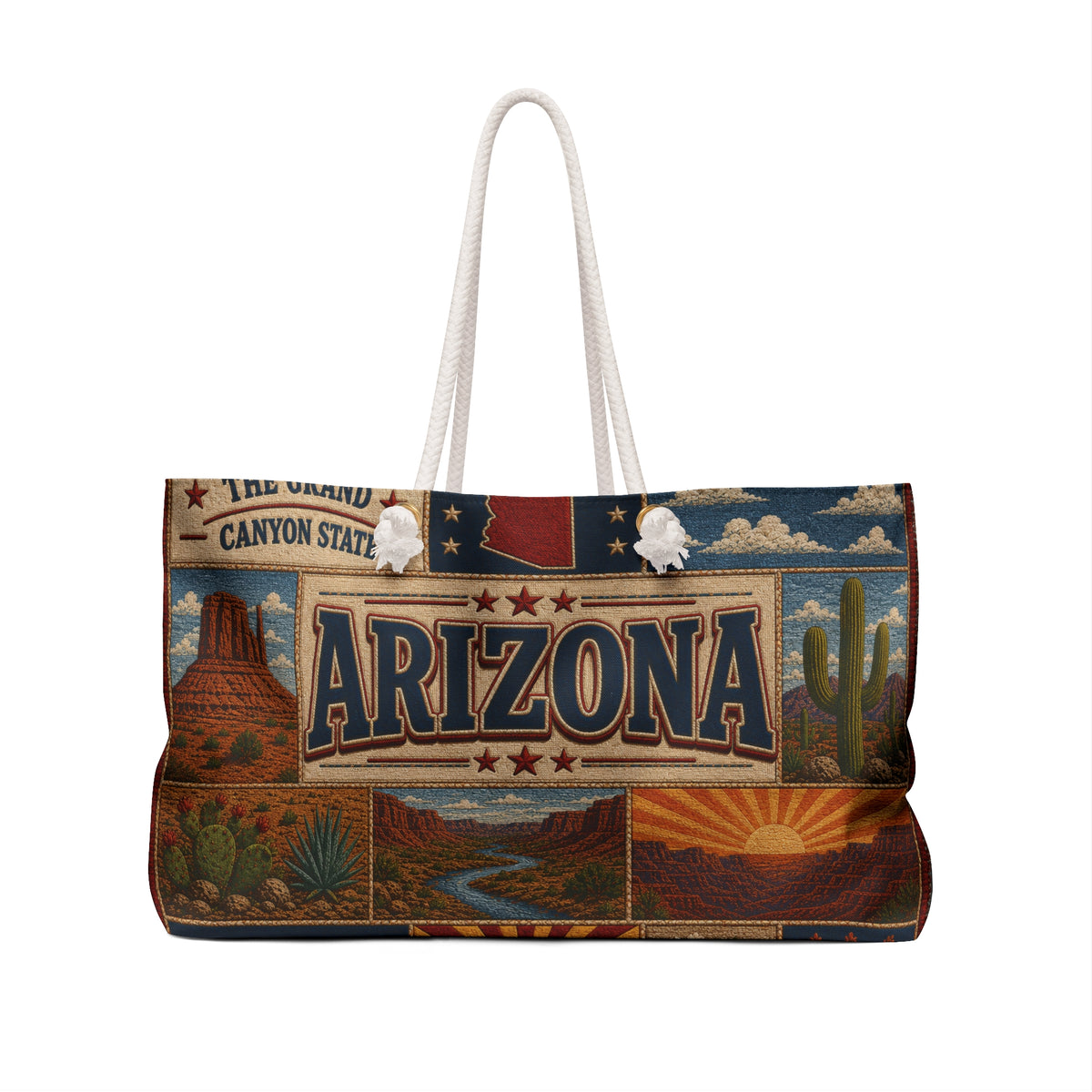 Arizona Weekender Bag Grand Canyon State Faux Patchwork Travel Tote Grand Views Wide Open Spaces Souvenir Gift