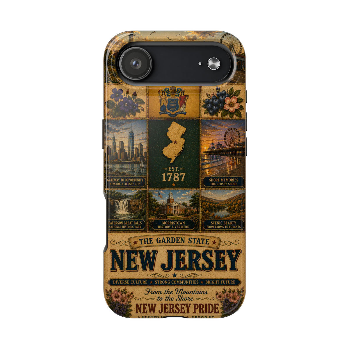 New Jersey Faux Patchwork Phone Case Garden State Vintage Travel Poster Retro State Pride Cover for iPhone & Samsung