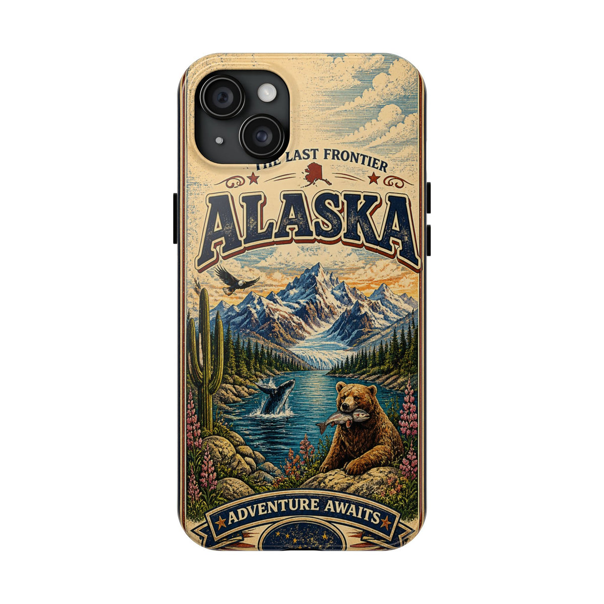 Alaska Faux Vintage Phone Case The Last Frontier Retro Travel Poster Style Adventure Awaits Wildlife iPhone Samsung Case