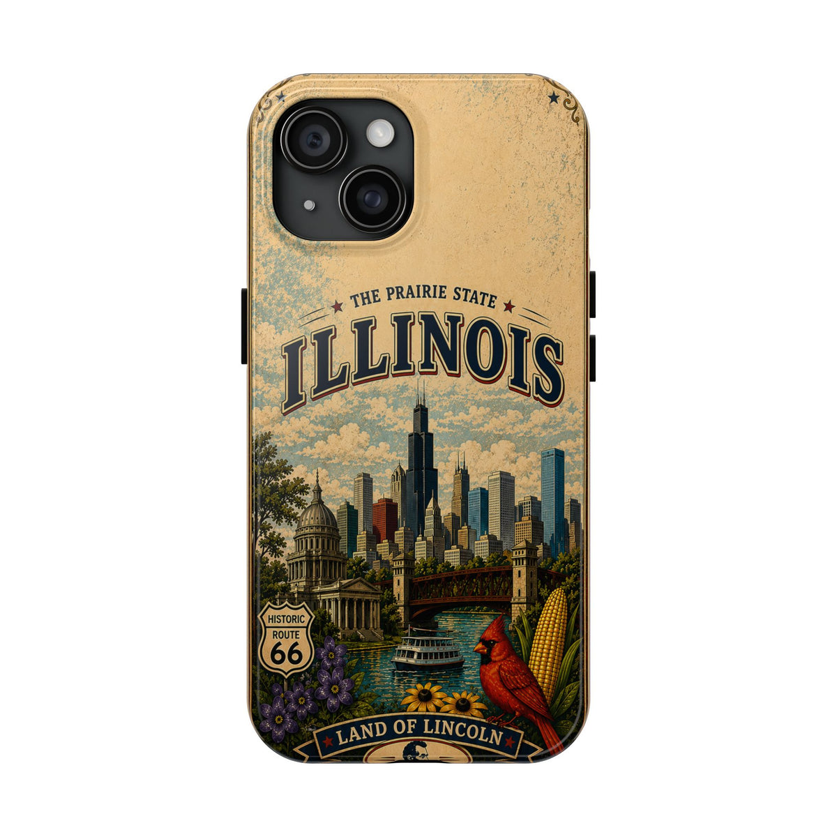 Illinois Prairie State Faux Patchwork Phone Case Vintage Travel Poster Retro State Pride Cover