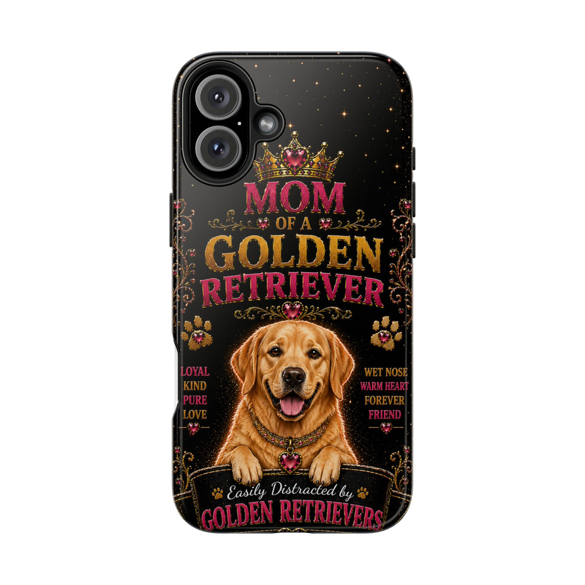 Royal Golden Retriever Glitter Phone Case Easily Distracted by Goldens Dog Mom Gift Vintage iPhone Samsung Cover