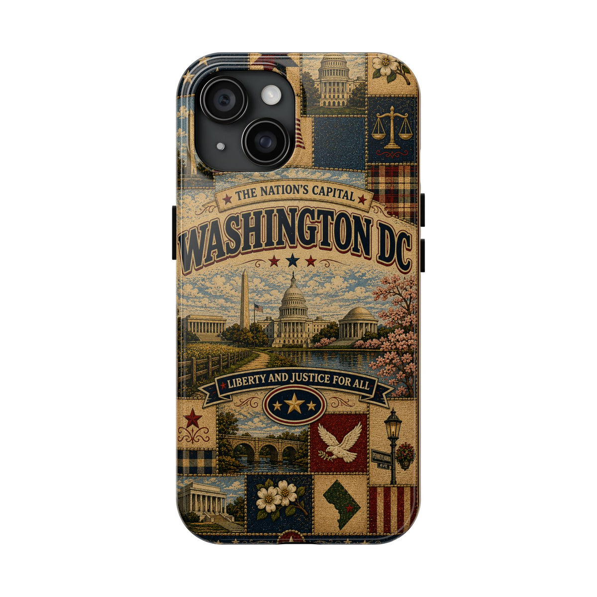 Washington DC Faux Patchwork Phone Case Nations Capital Retro Capitol Monument Liberty Justice Cover