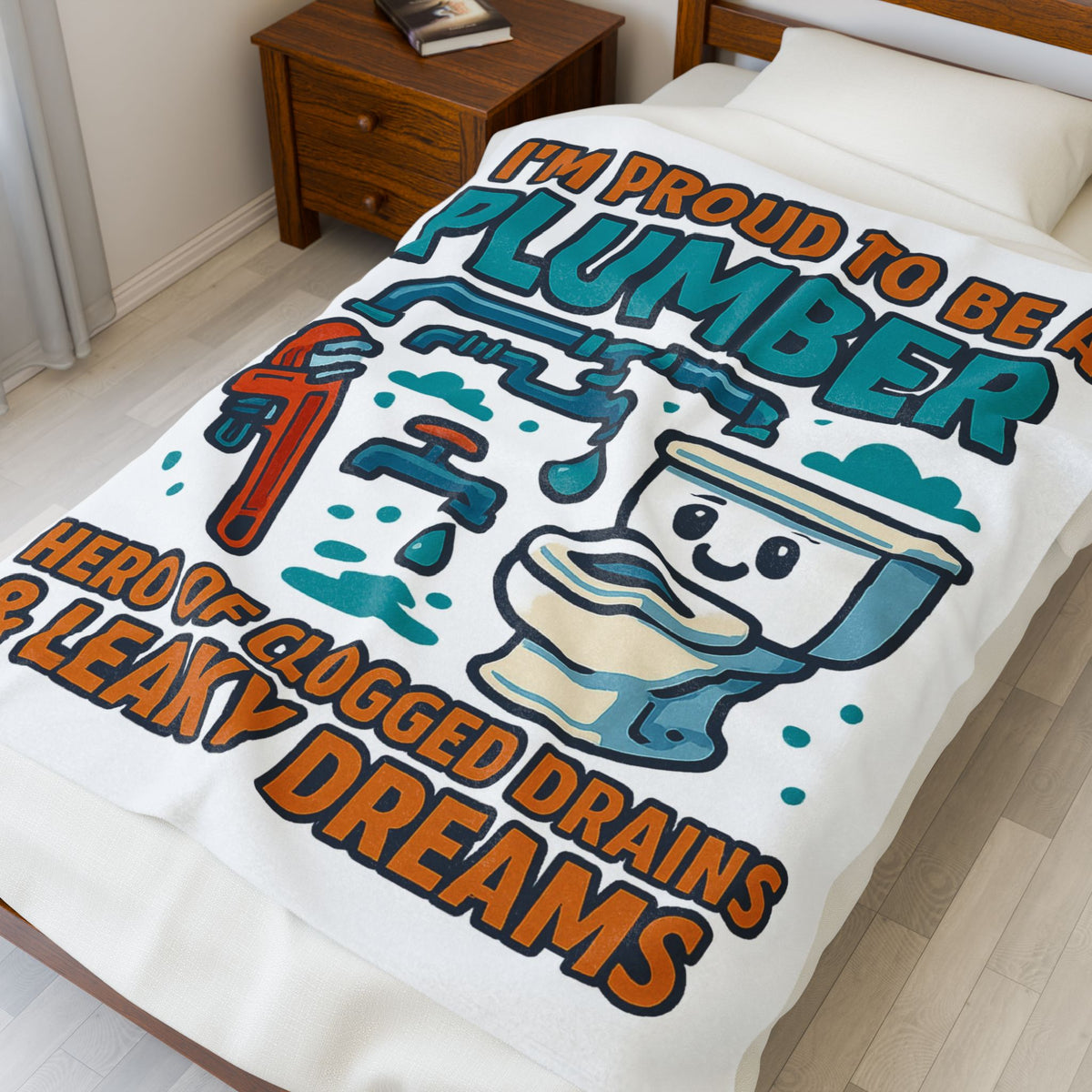 Plumber Velveteen Blanket – Funny Clogged Drains & Leaky Dreams Gift Throw