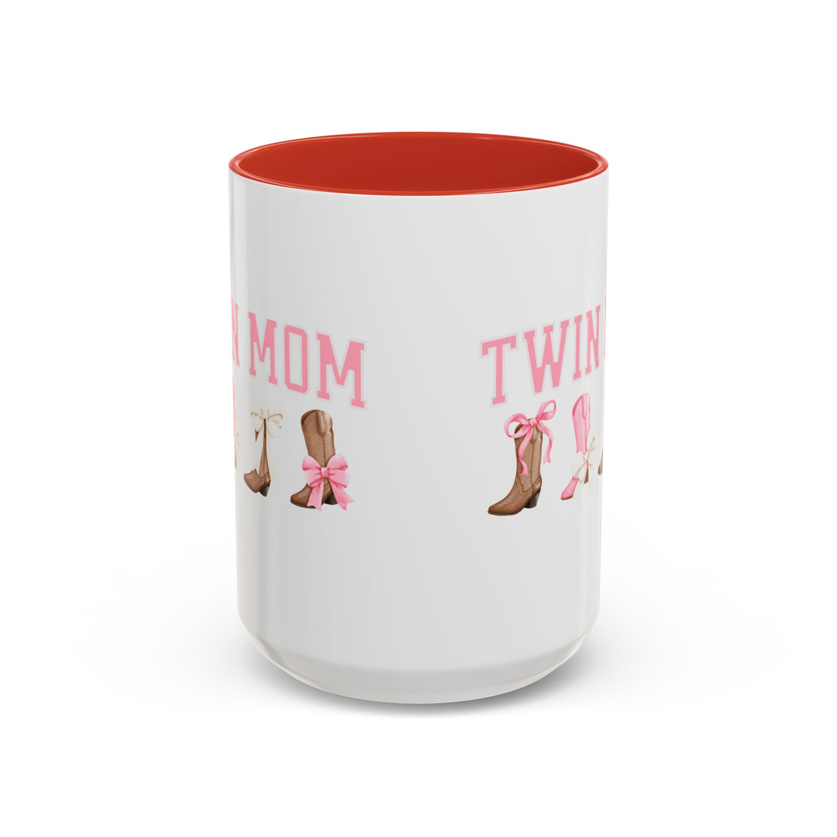 Twin Mom Letters Coffee Mug with Cowboy Boots and Bow – 11oz & 15oz Accent Mug – Cute Western Gift for Twin Moms