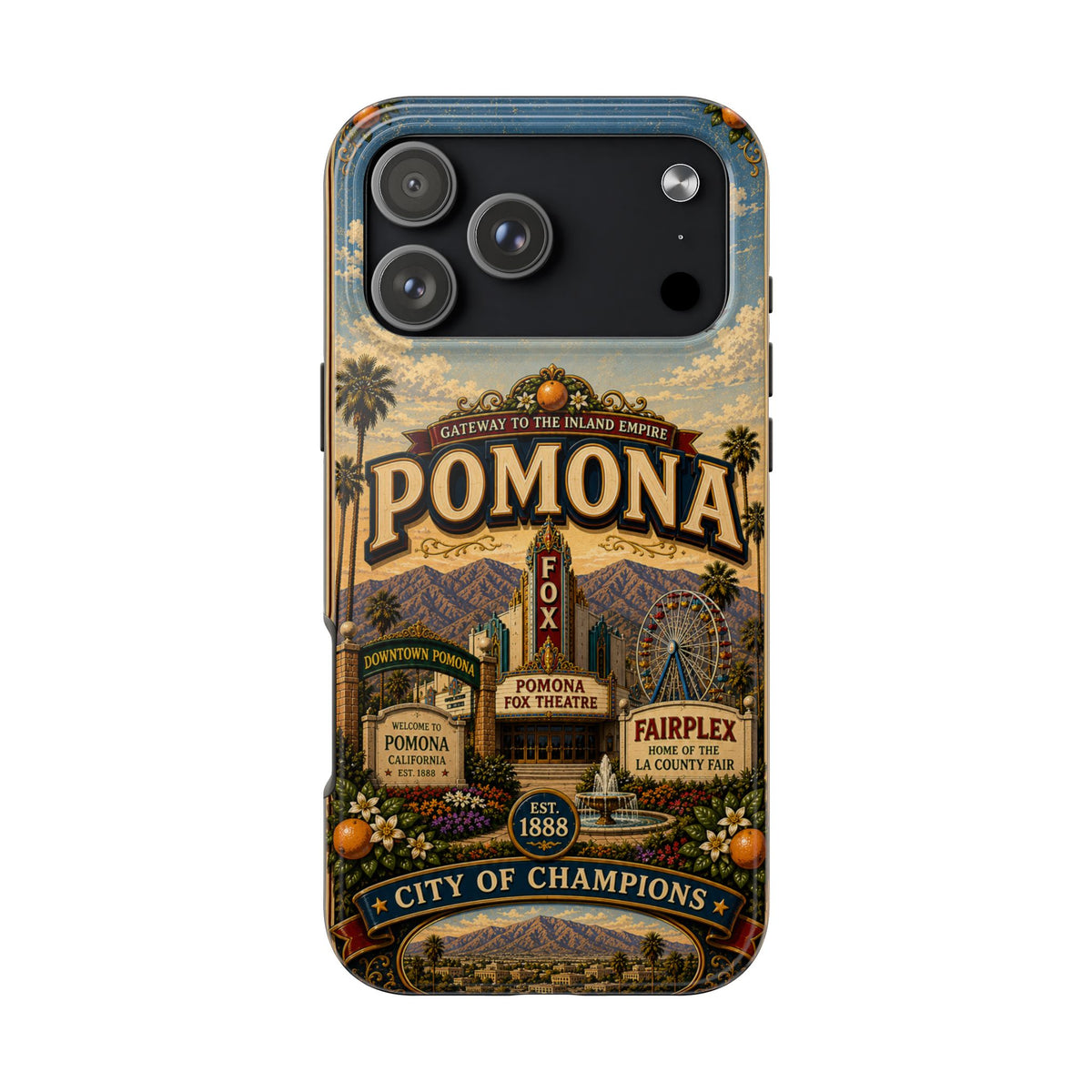 Pomona Gateway to the Inland Empire Faux Patchwork Phone Case – Vintage California Travel Art Cover