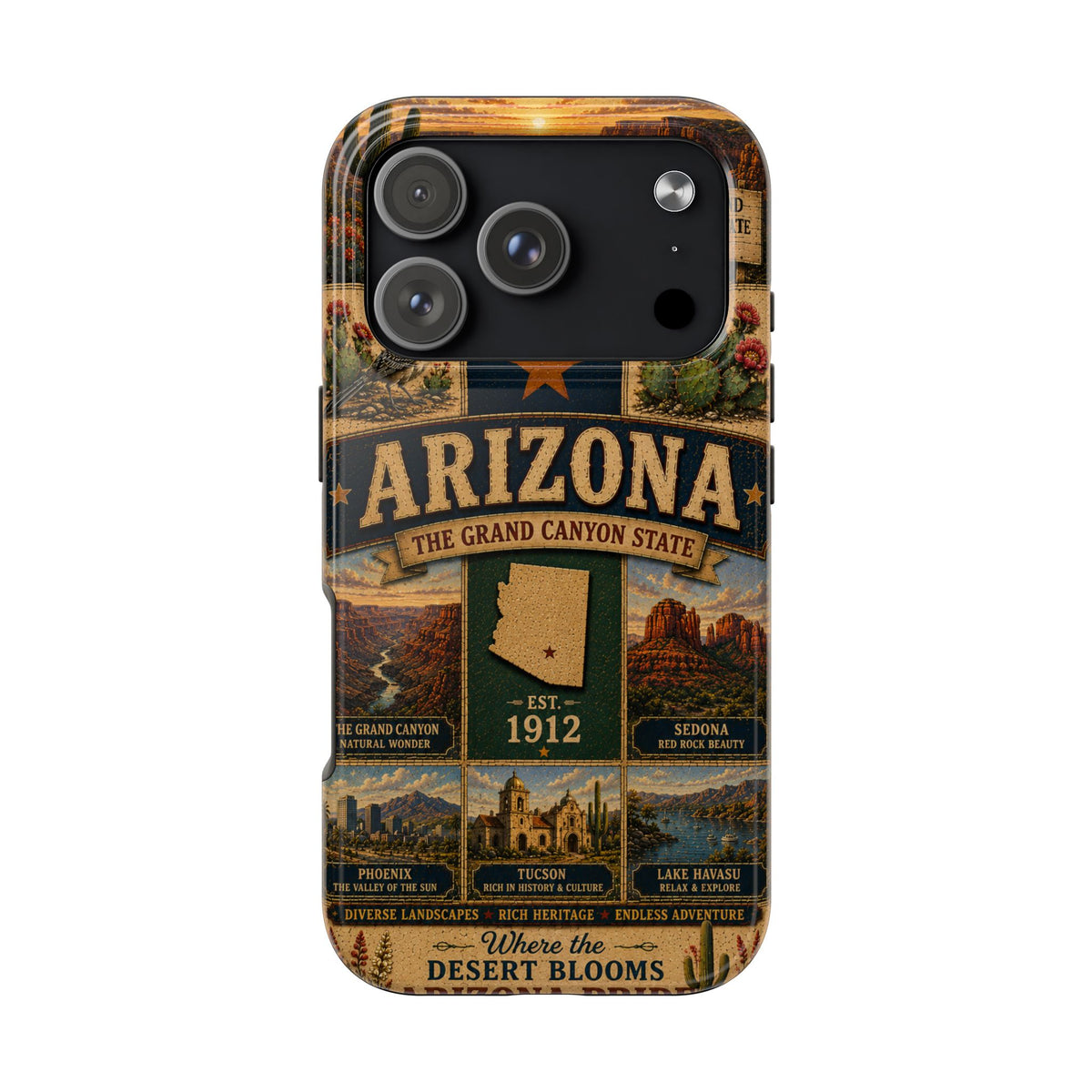 Arizona Faux Patchwork Phone Case The Grand Canyon State Vintage Travel Poster Retro Pride Cover