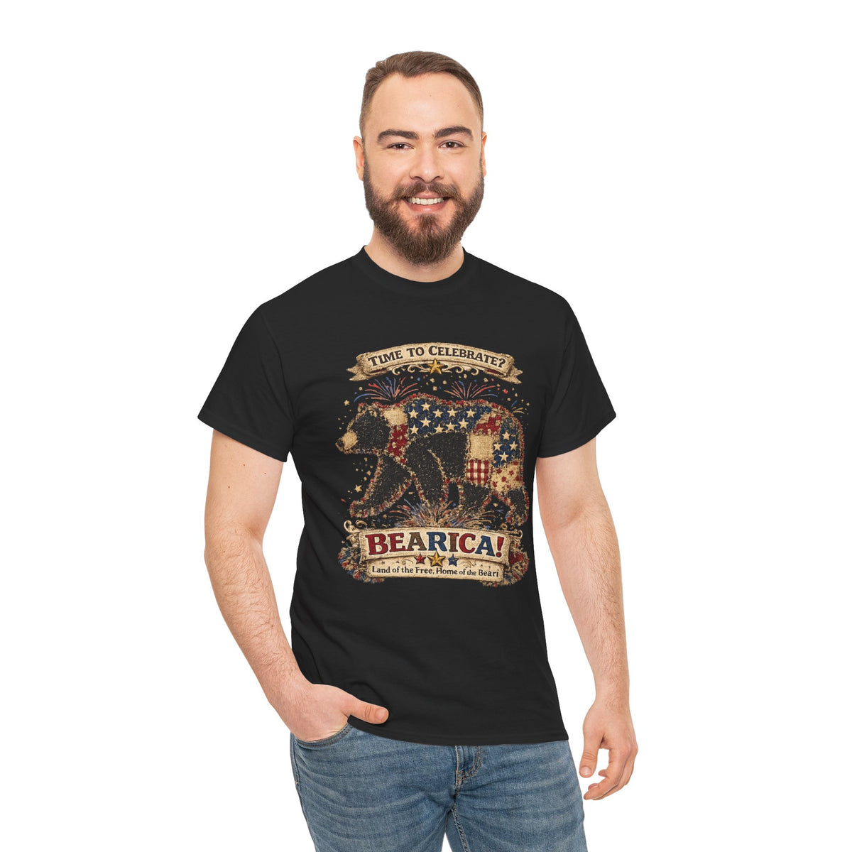 Bearica Patriotic Bear T-Shirt – "Time to Celebrate!" 4th of July Tee