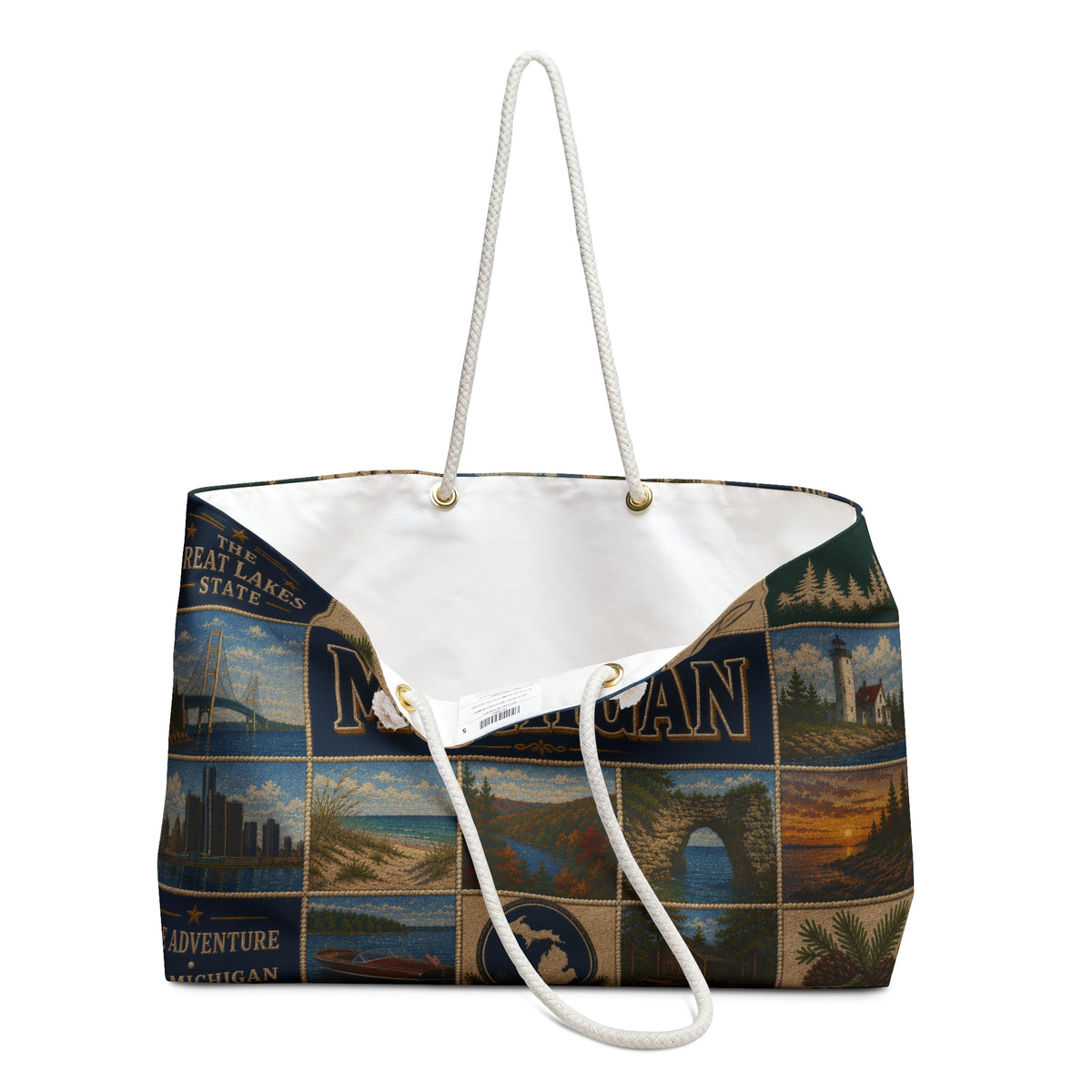 Michigan Collage Weekender Bag – Vintage Great Lakes Travel Tote