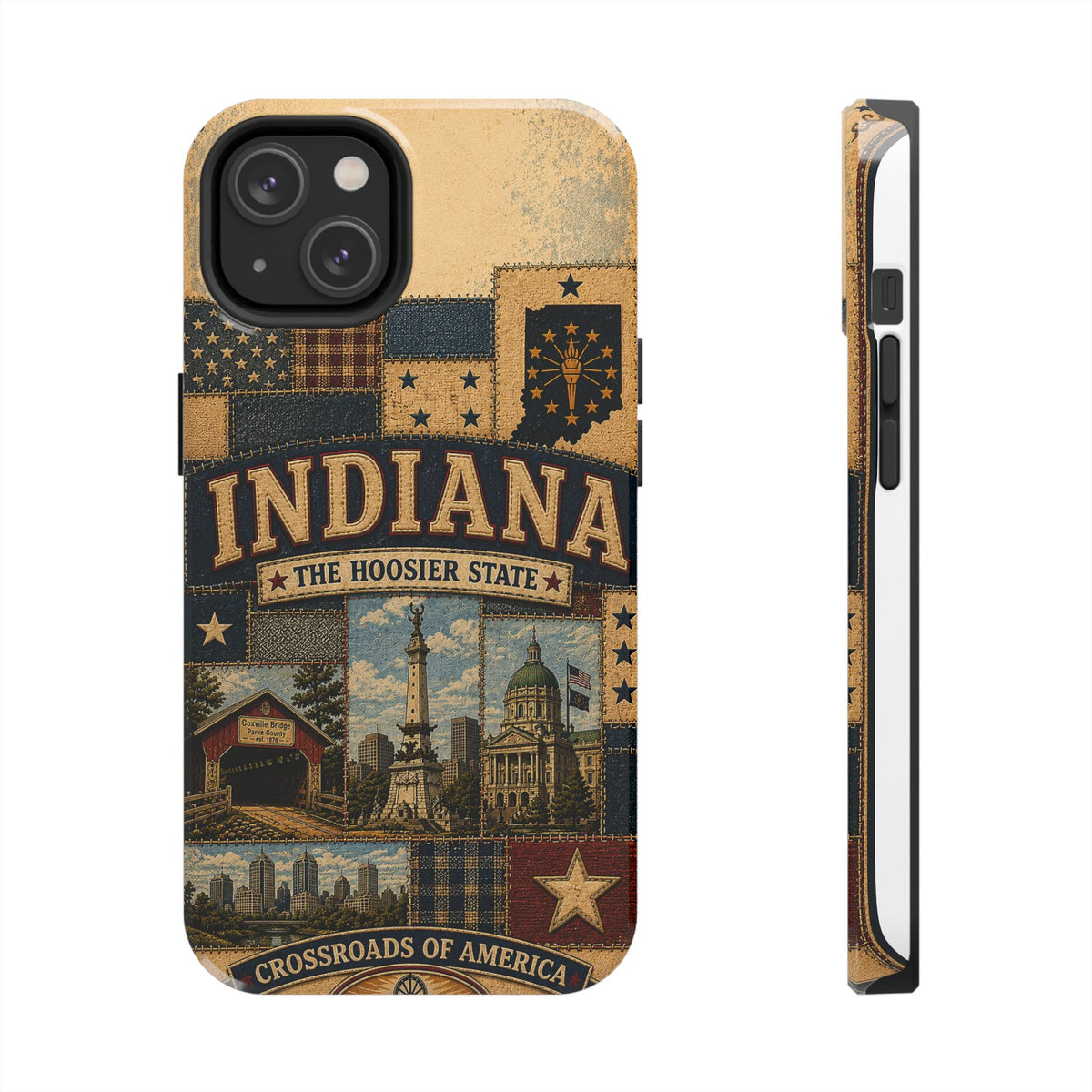 Indiana Hoosier State Faux Patchwork Phone Case Vintage Travel Poster Crossroads of America Cover