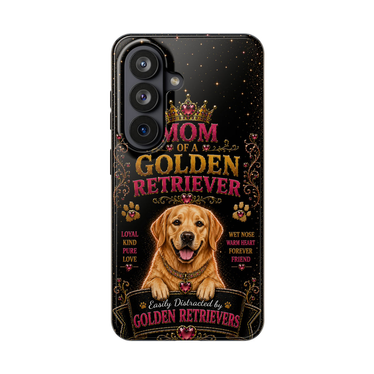 Royal Golden Retriever Glitter Phone Case Easily Distracted by Goldens Dog Mom Gift Vintage iPhone Samsung Cover