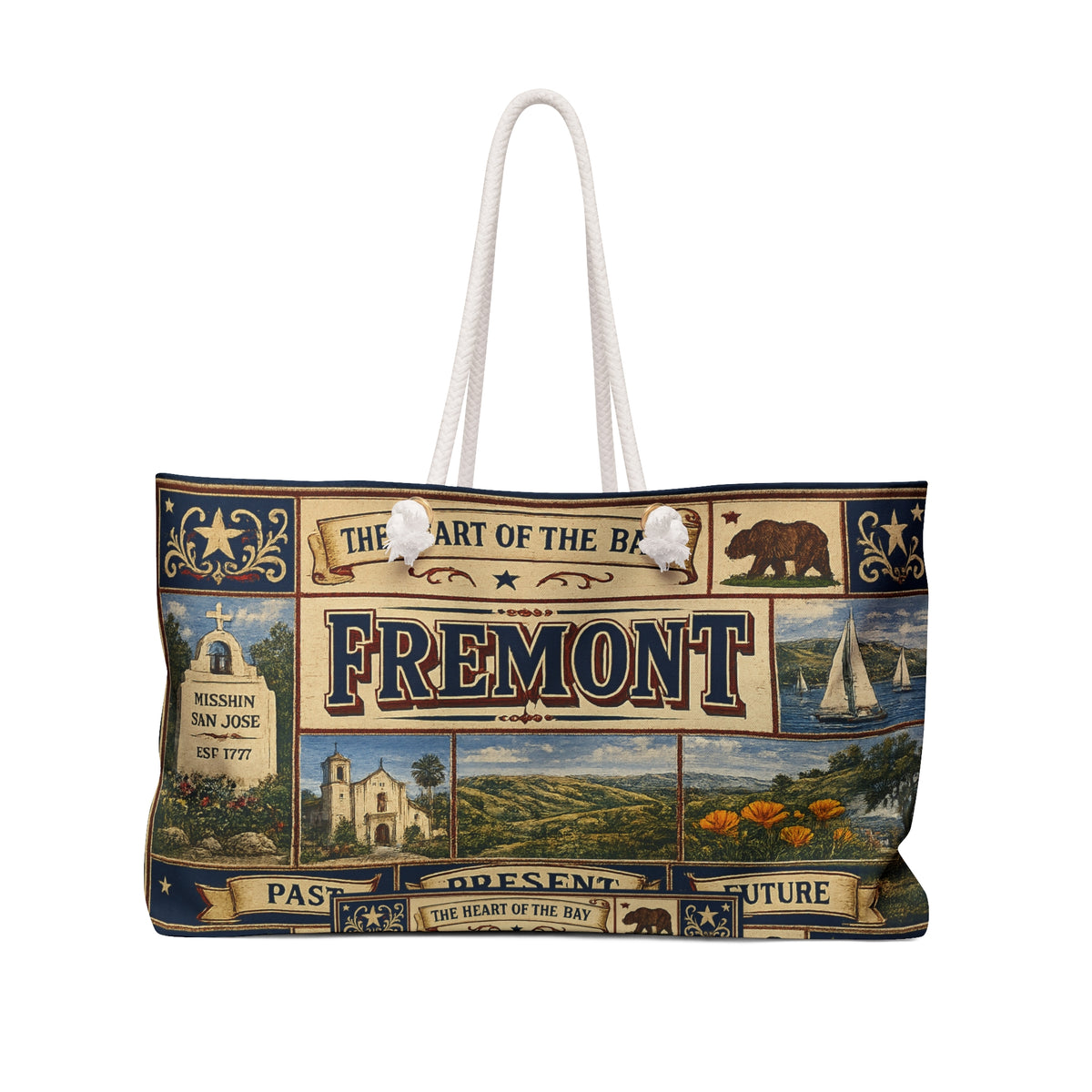 Fremont California Weekender Bag Heart of the Bay Faux Patchwork Travel Tote Mission San Jose Heritage Gift