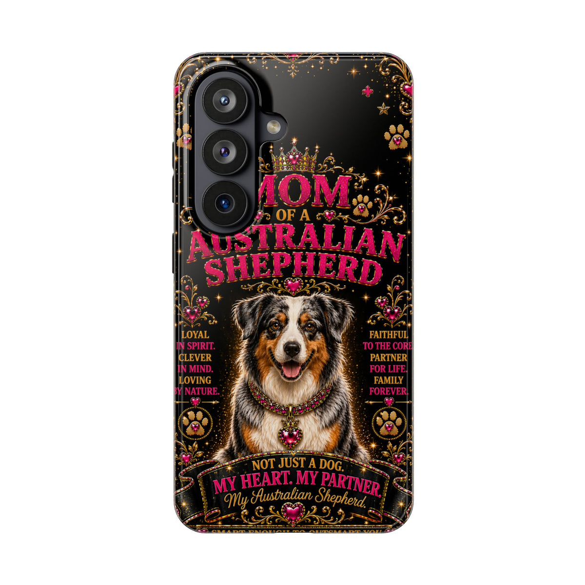 Australian Shepherd Dog Mom Glitter Phone Case My Heart My Partner Vintage Aussie Lover Gift for iPhone & Samsung