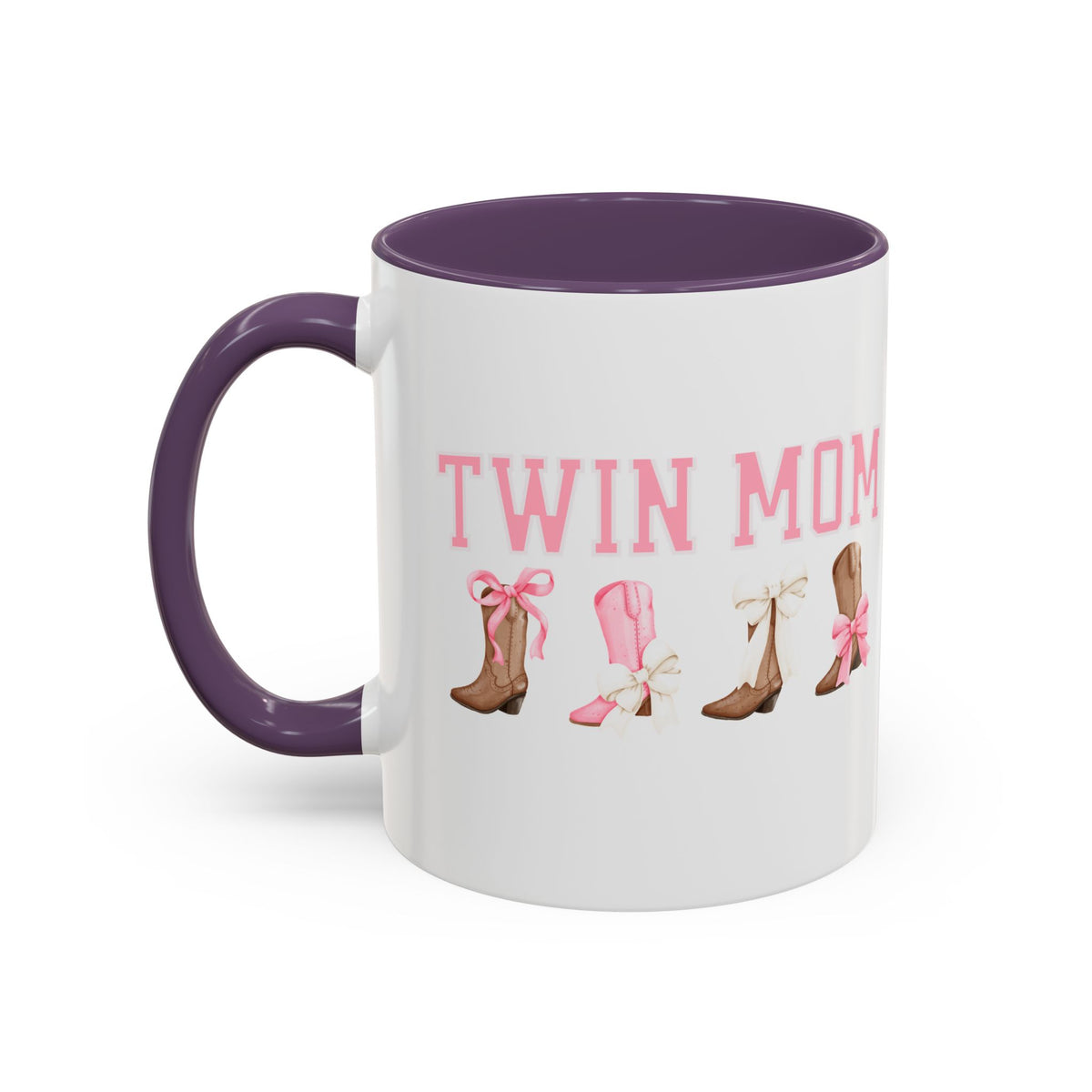 Twin Mom Letters Coffee Mug with Cowboy Boots and Bow – 11oz & 15oz Accent Mug – Cute Western Gift for Twin Moms