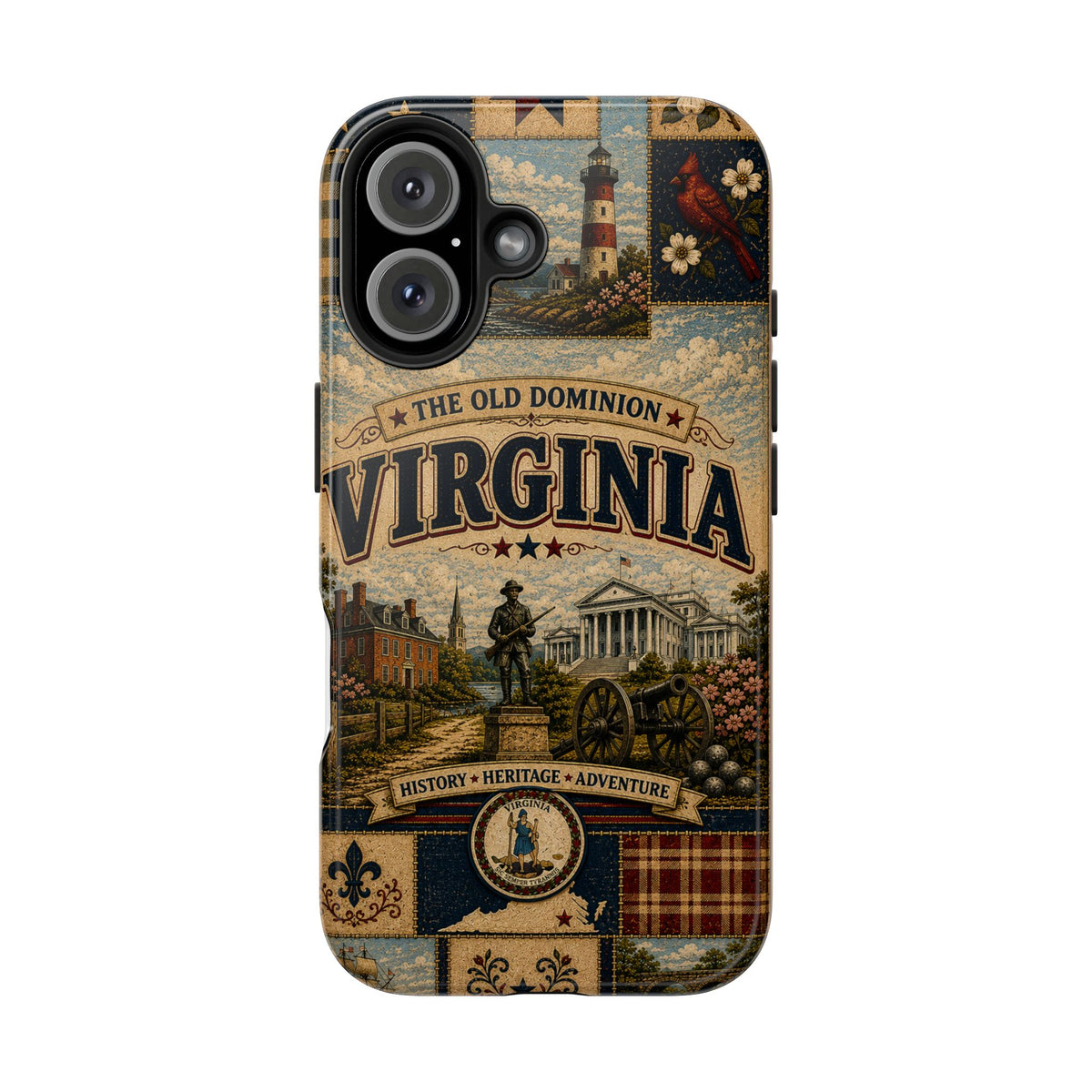 Virginia Faux Patchwork Phone Case Old Dominion Retro Colonial Landmarks Cardinal State Pride Cover