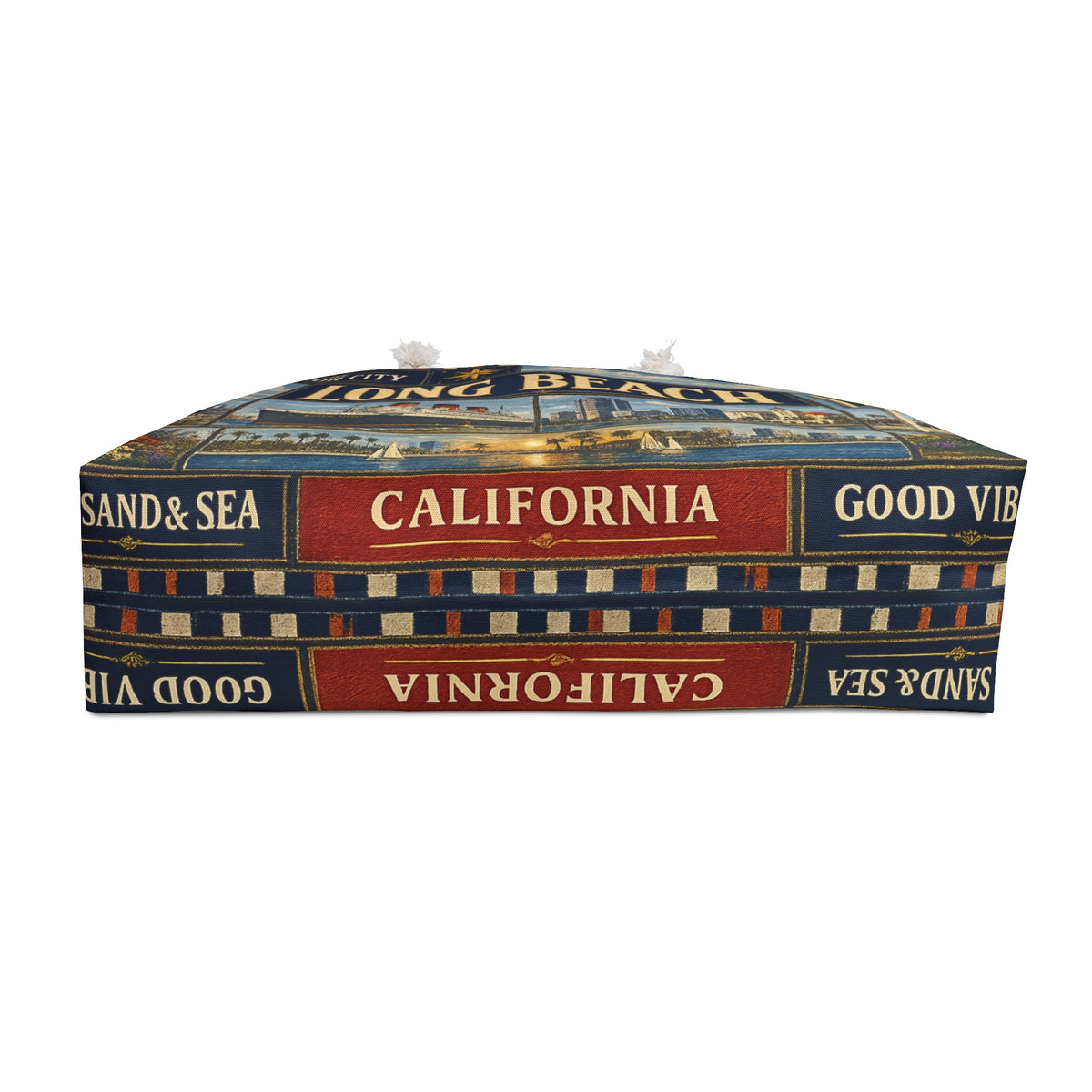 Long Beach California Weekender Bag Harbor City Faux Patchwork Travel Tote Queen Mary Coastal Getaway Gift