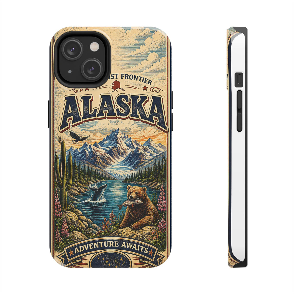Alaska Faux Vintage Phone Case The Last Frontier Retro Travel Poster Style Adventure Awaits Wildlife iPhone Samsung Case