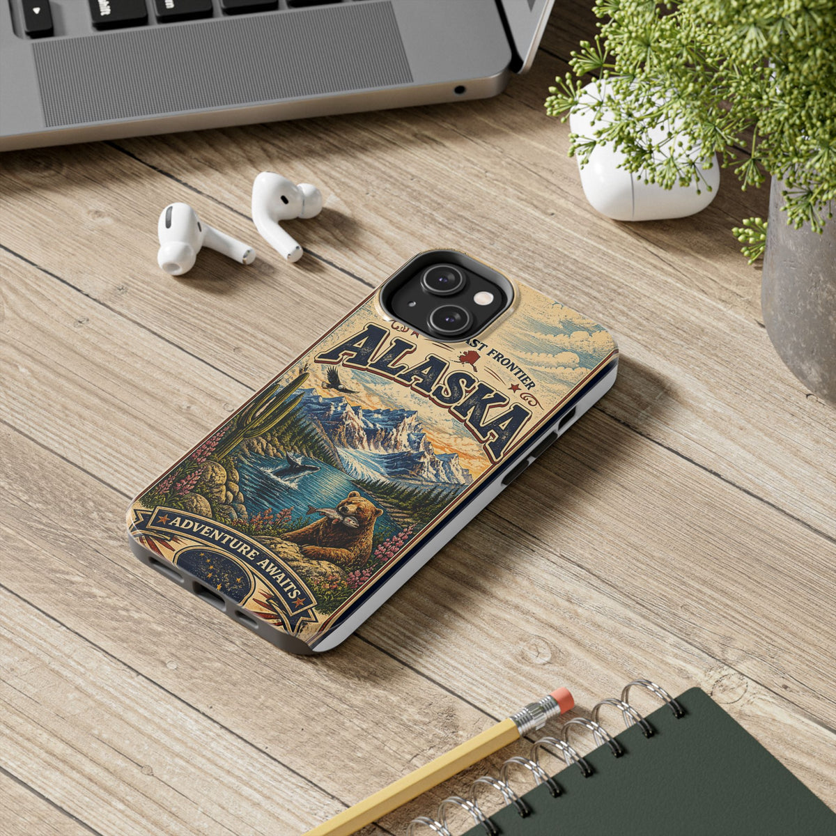 Alaska Faux Vintage Phone Case The Last Frontier Retro Travel Poster Style Adventure Awaits Wildlife iPhone Samsung Case