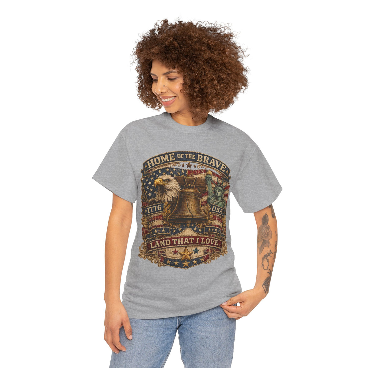 Patriotic T-Shirt — "Home of the Brave" Liberty Bell Eagle USA Tee