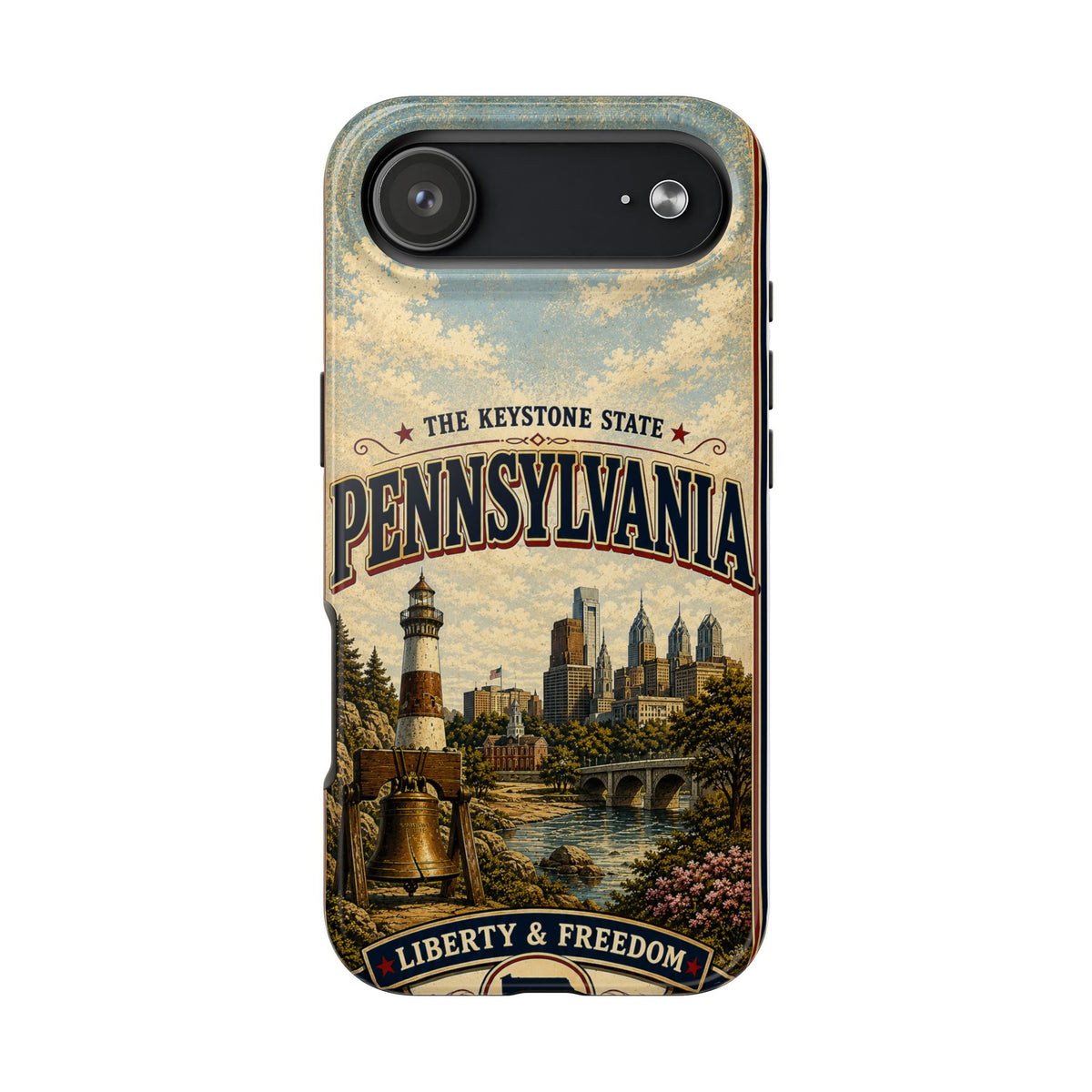 Pennsylvania Faux Patchwork Phone Case Keystone State Retro Liberty Bell Philadelphia Skyline Americana Freedom Cover