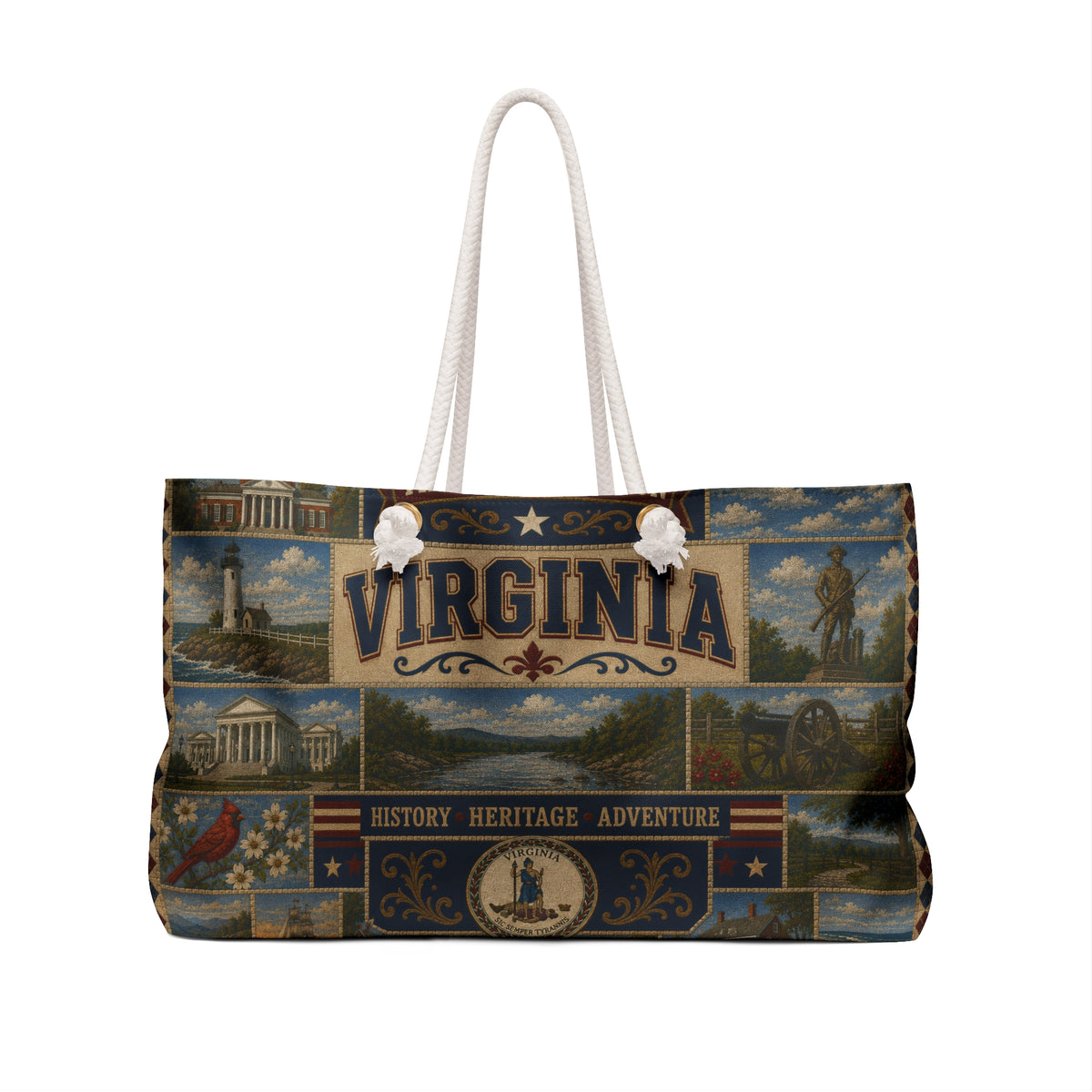 Virginia Weekender Bag Old Dominion Faux Patchwork Travel Tote History Heritage Adventure Vintage State Souvenir Gift