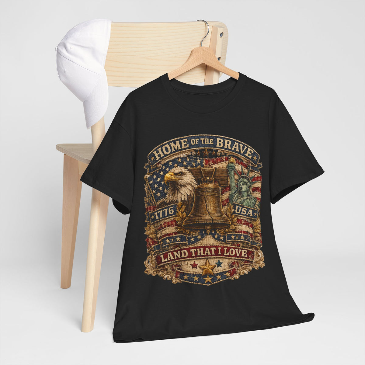 Patriotic T-Shirt — "Home of the Brave" Liberty Bell Eagle USA Tee