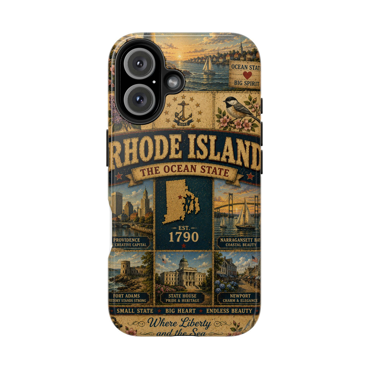 Rhode Island Faux Patchwork Phone Case The Ocean State Vintage Travel Poster Retro State Pride Cover Est 1790