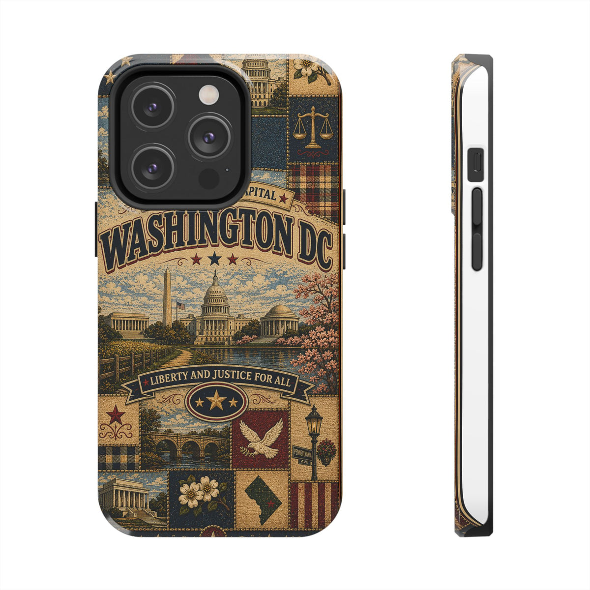 Washington DC Faux Patchwork Phone Case Nations Capital Retro Capitol Monument Liberty Justice Cover