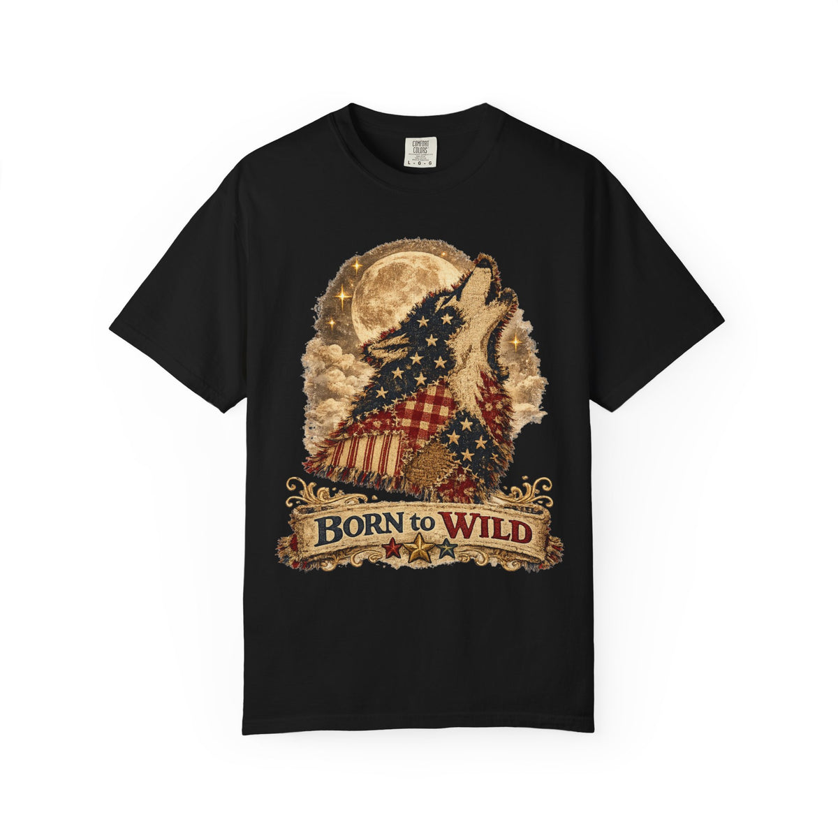 Born to Wild American Flag Wolf T-Shirt