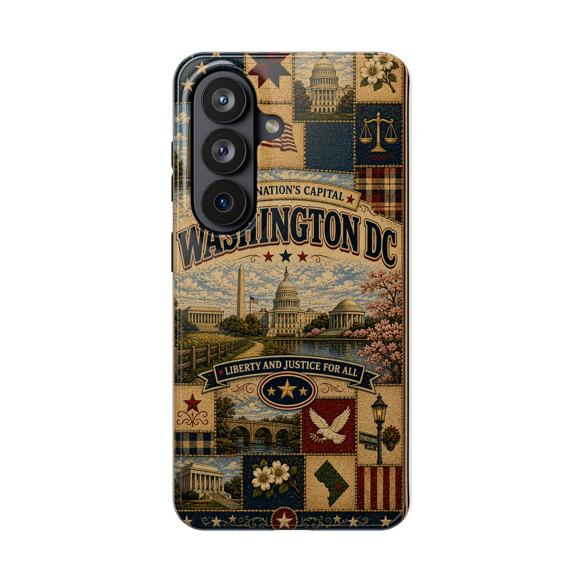 Washington DC Faux Patchwork Phone Case Nations Capital Retro Capitol Monument Liberty Justice Cover