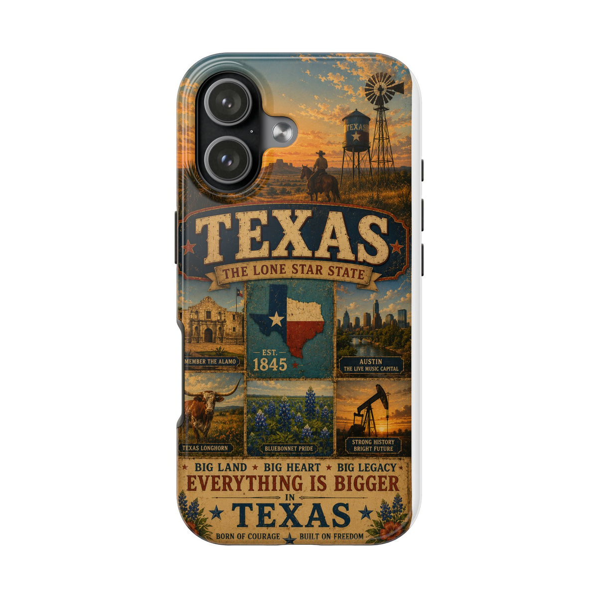 Texas Faux Patchwork Phone Case The Lone Star State Vintage Travel Poster Retro State Pride Cover Est 1845