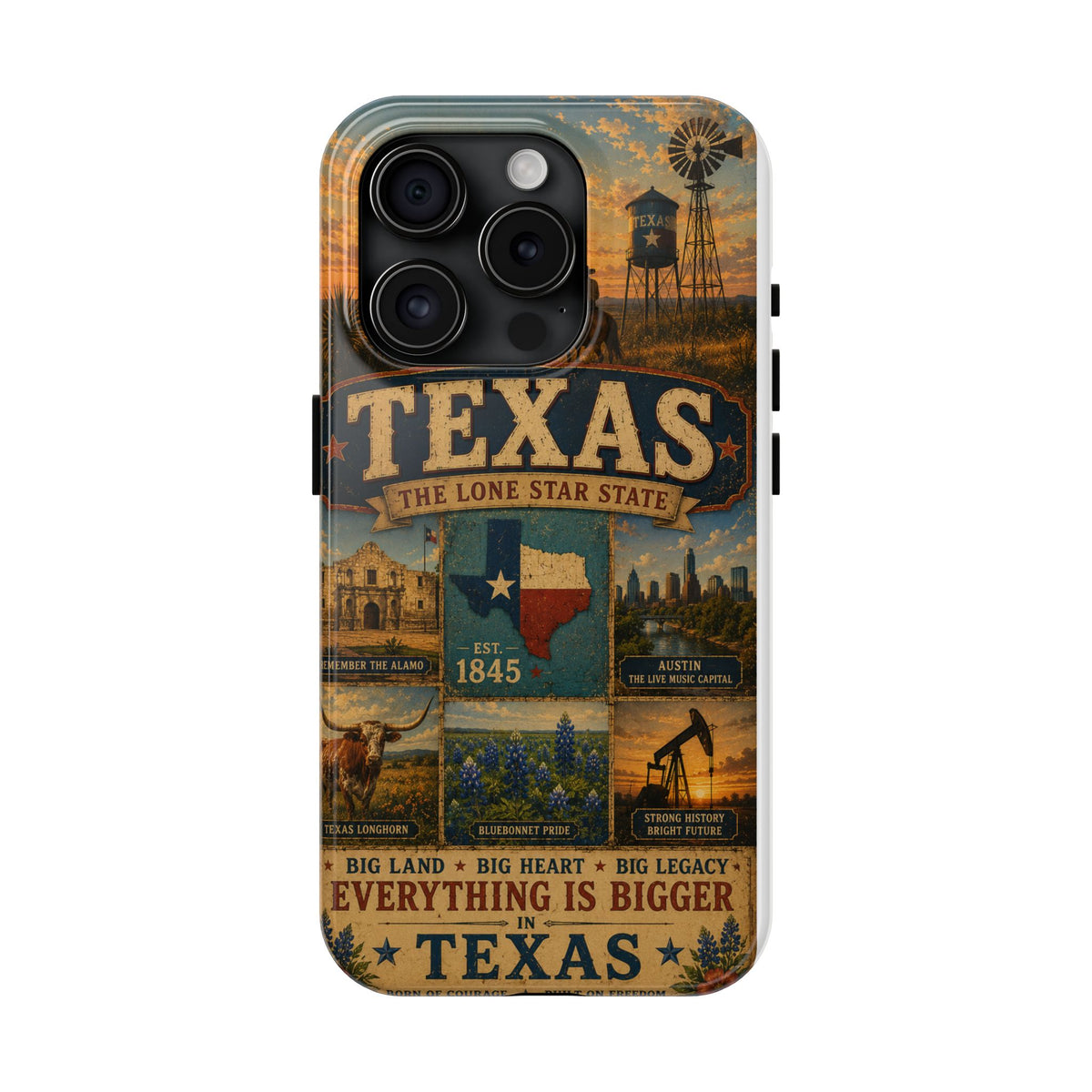 Texas Faux Patchwork Phone Case The Lone Star State Vintage Travel Poster Retro State Pride Cover Est 1845