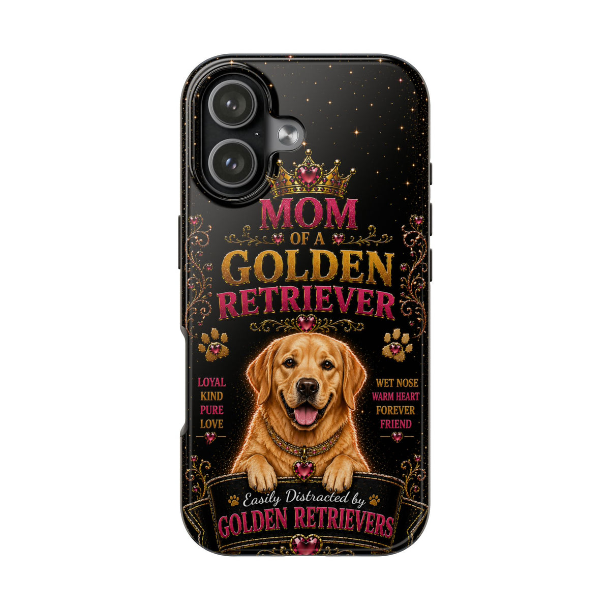 Royal Golden Retriever Glitter Phone Case Easily Distracted by Goldens Dog Mom Gift Vintage iPhone Samsung Cover