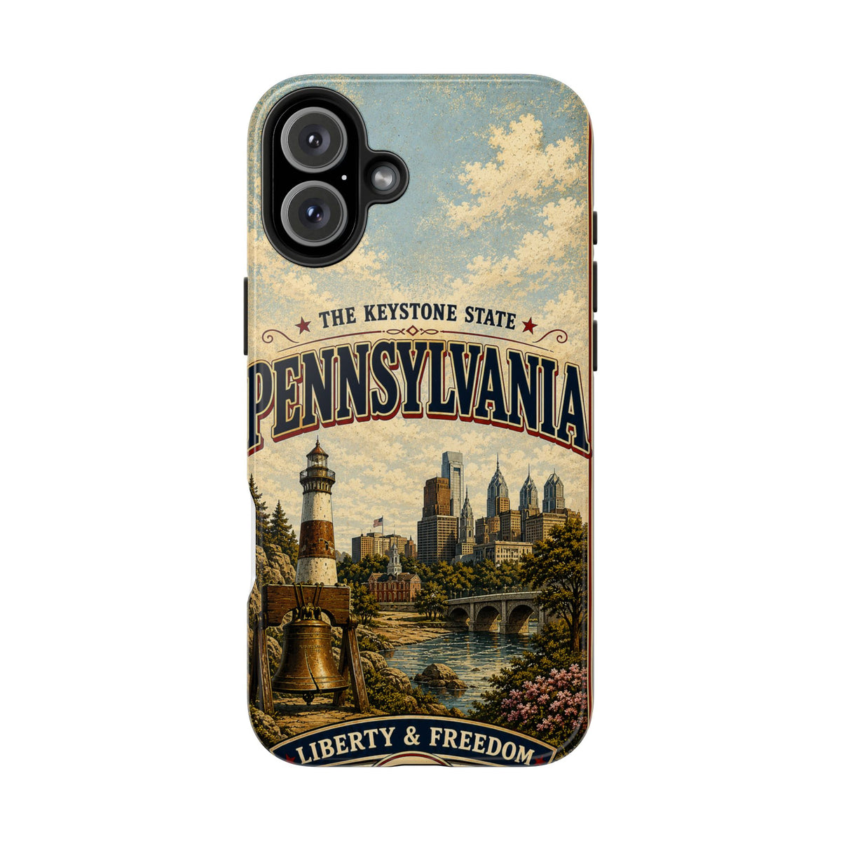 Pennsylvania Faux Patchwork Phone Case Keystone State Retro Liberty Bell Philadelphia Skyline Americana Freedom Cover