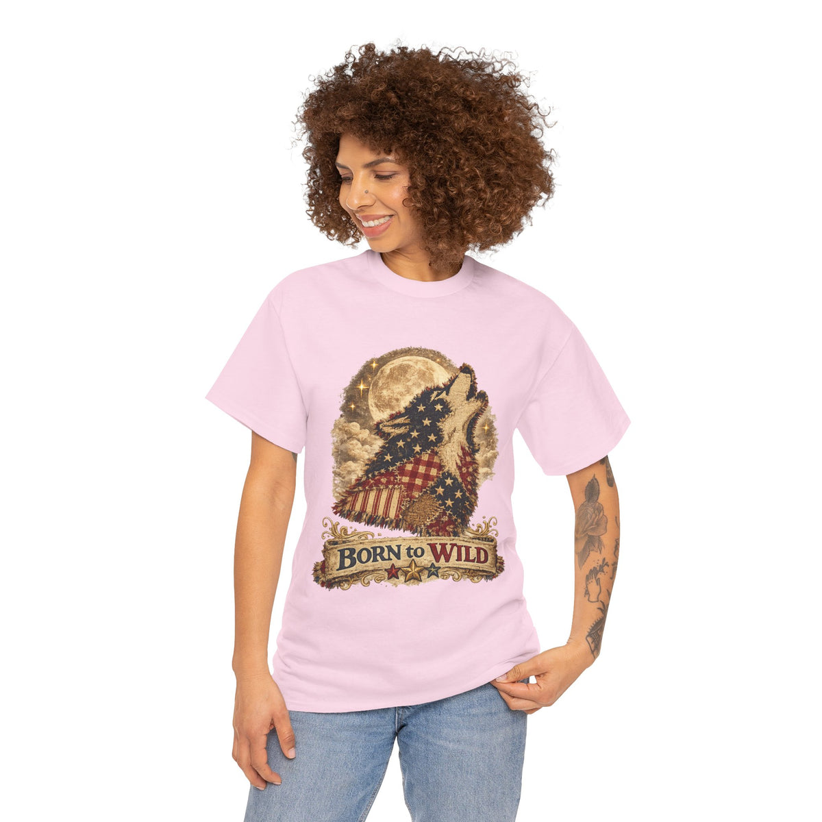 Born to Wild Wolf T-Shirt – Patriotic Howling Wolf Graphic Tee