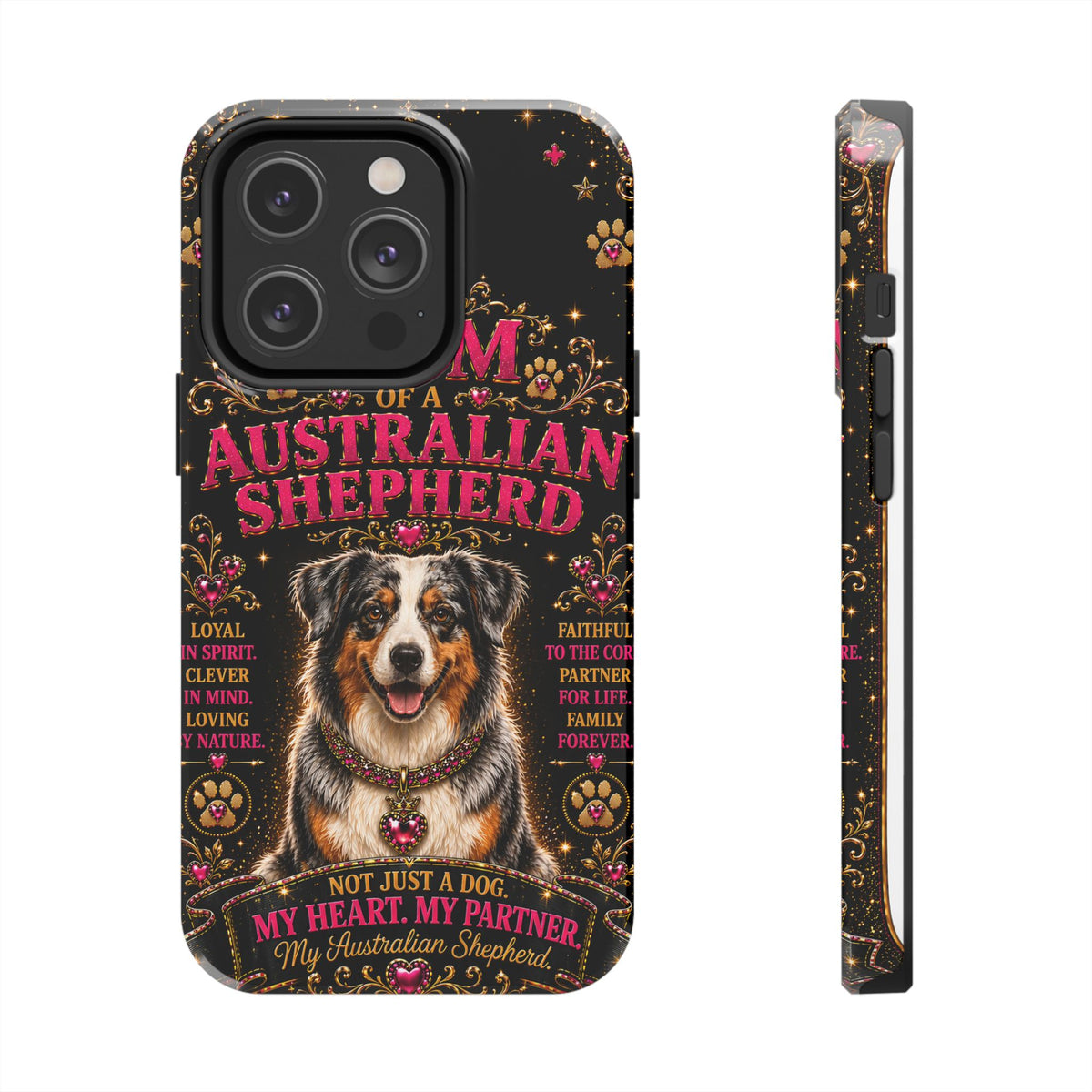 Australian Shepherd Dog Mom Glitter Phone Case My Heart My Partner Vintage Aussie Lover Gift for iPhone & Samsung