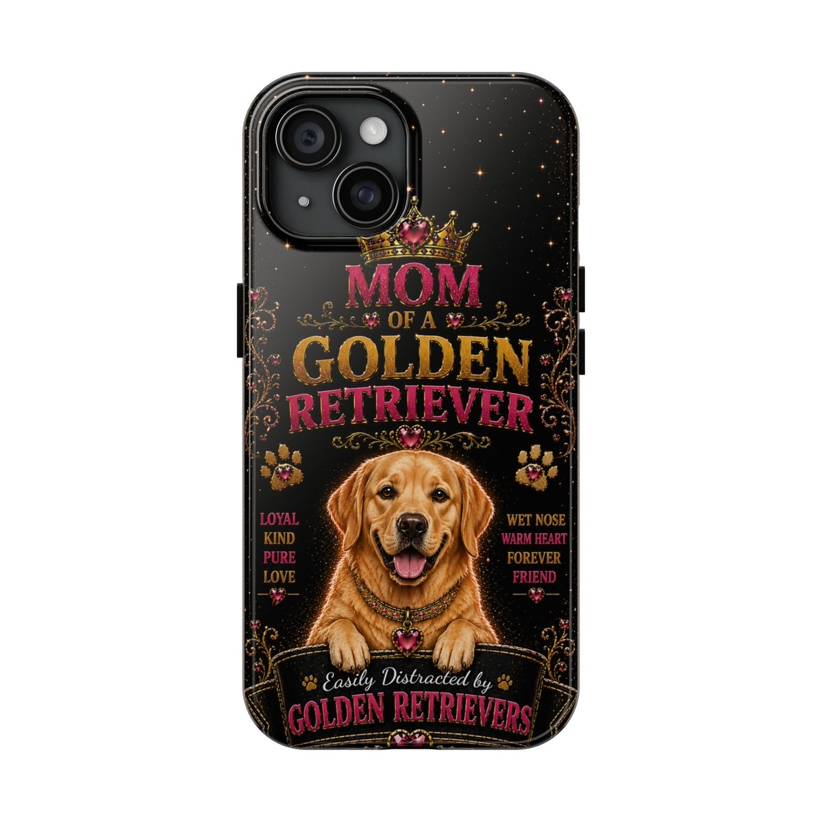 Royal Golden Retriever Glitter Phone Case Easily Distracted by Goldens Dog Mom Gift Vintage iPhone Samsung Cover