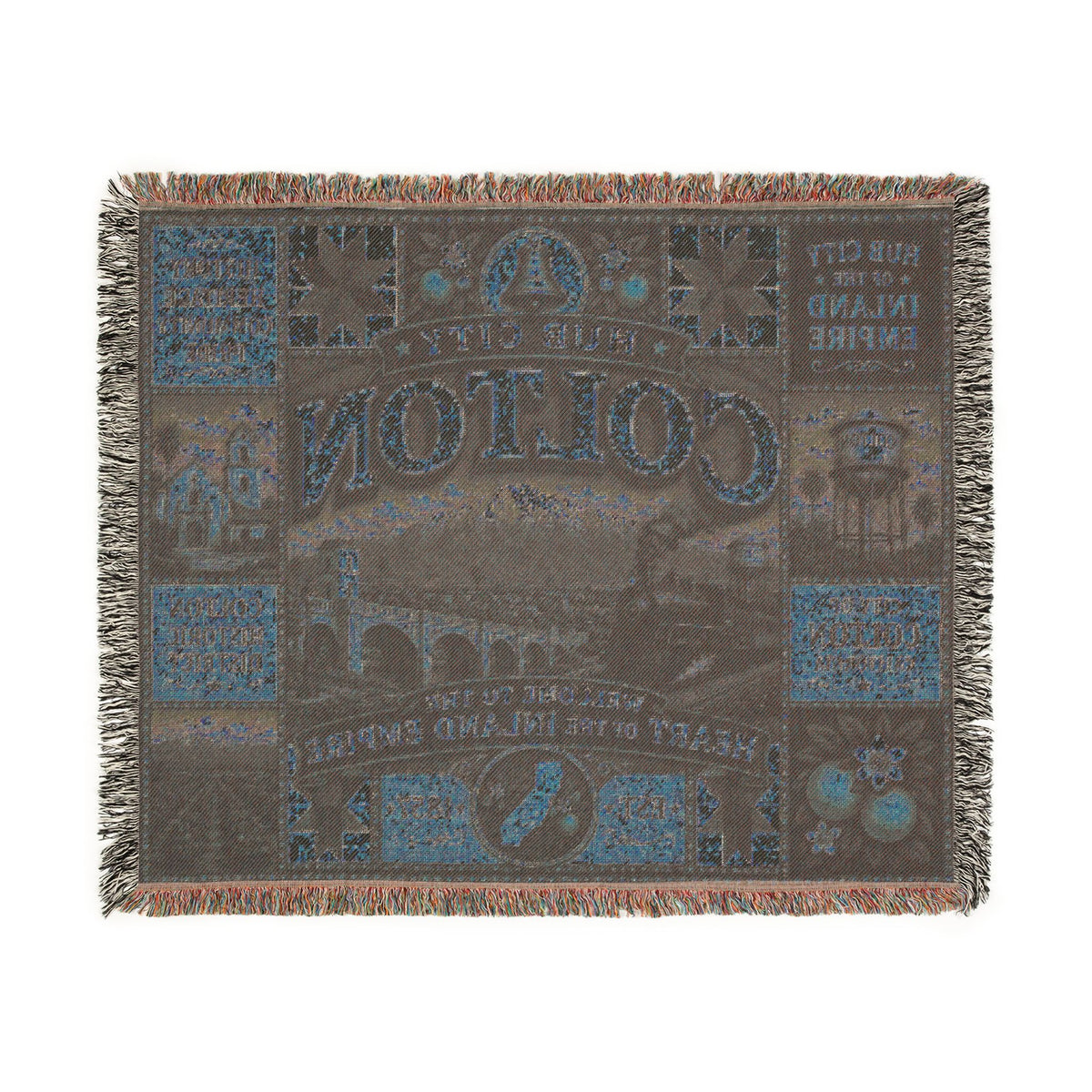 Colton City Landmark Woven Blanket — Vintage Map & Skyline Throw