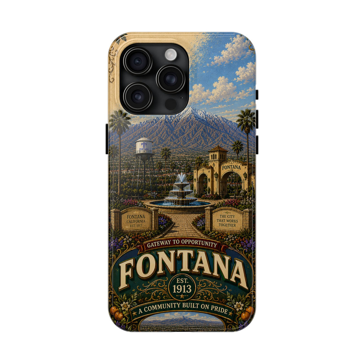 Fontana Faux Patchwork Phone Case – Gateway to Opportunity Retro Travel Cover for iPhone 17 Samsung S26