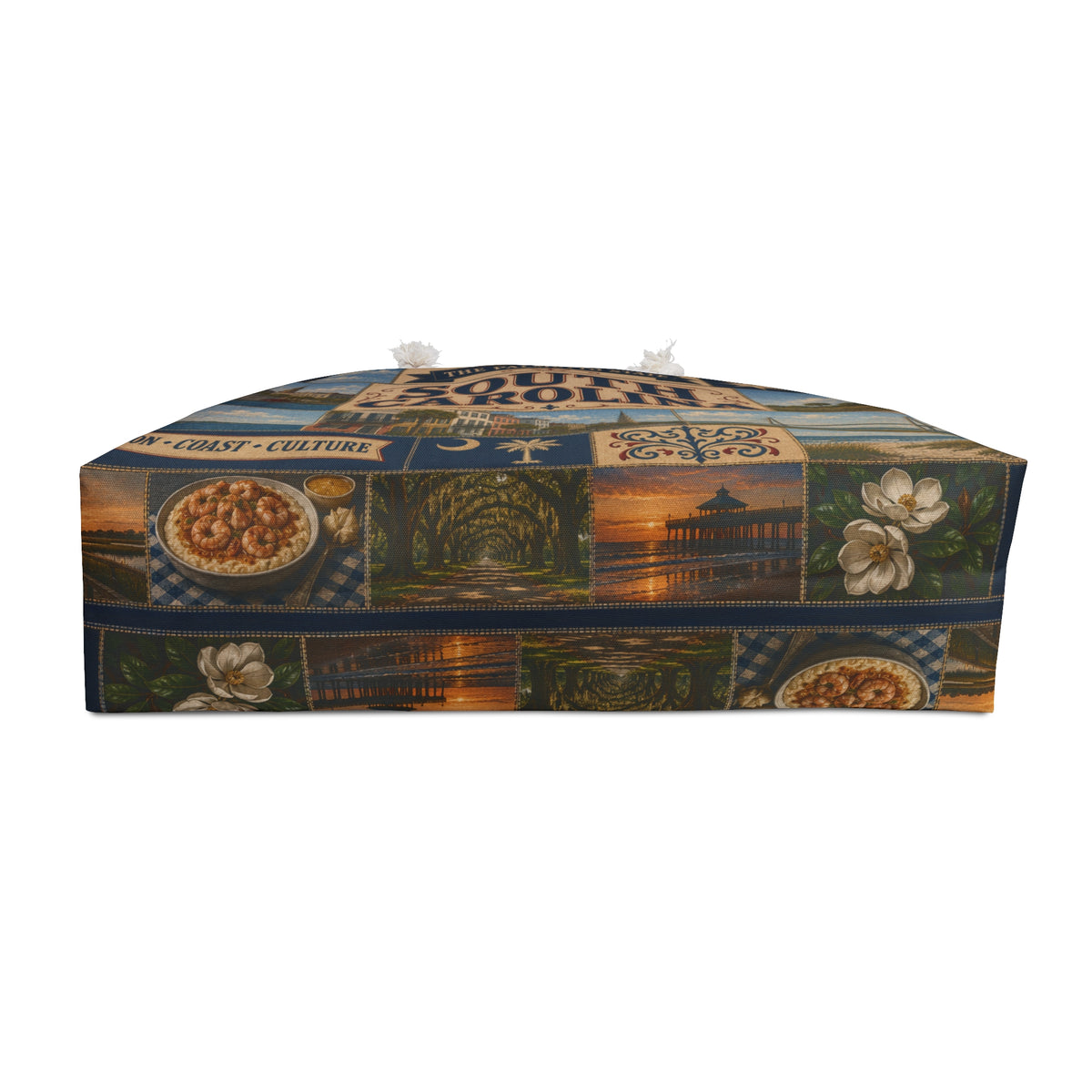 South Carolina Weekender Bag Palmetto State Faux Patchwork Travel Tote Charleston Coastal Lighthouse Beach Souvenir Gift