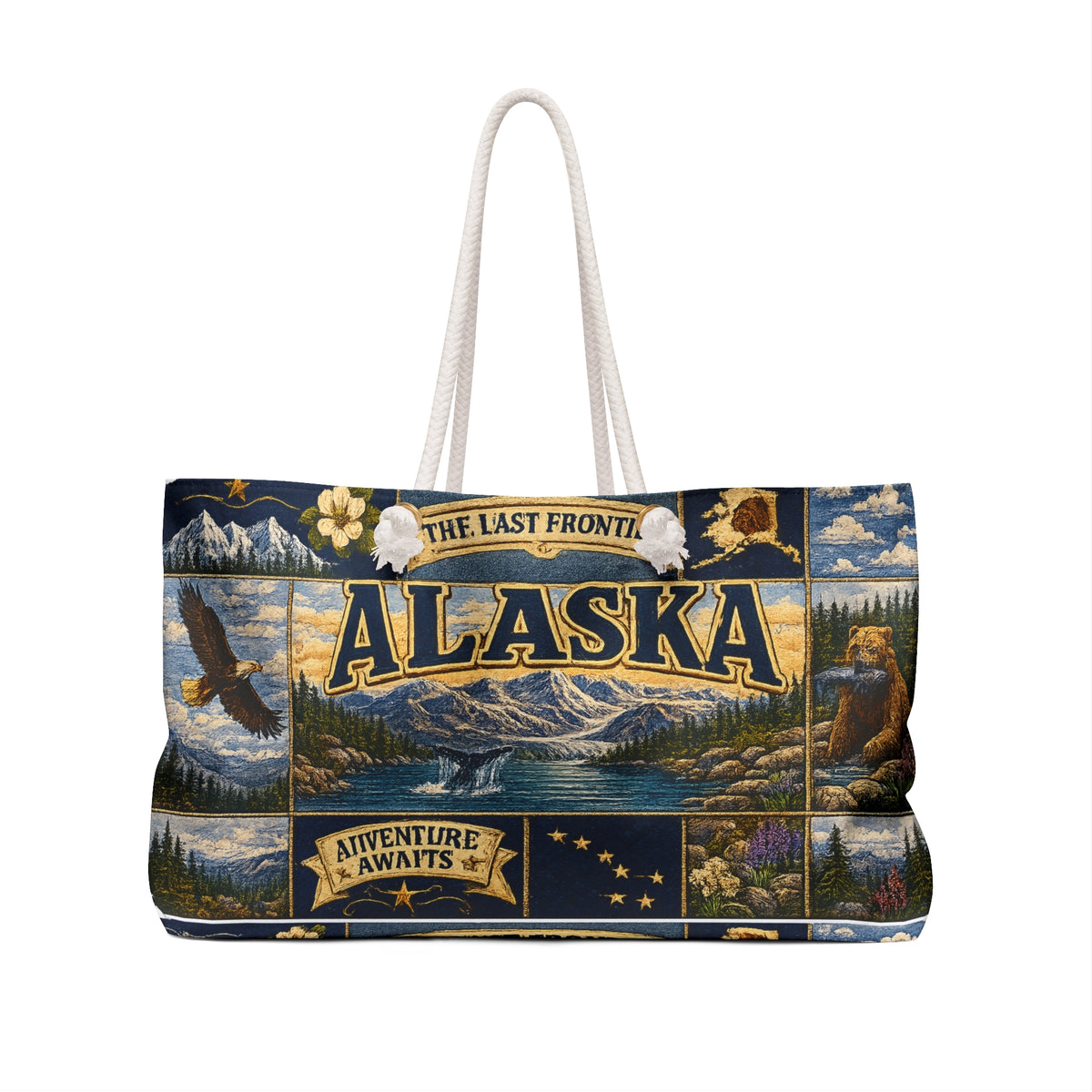 Alaska Weekender Bag The Last Frontier Faux Patchwork Travel Tote Adventure Awaits Vintage State Souvenir Gift