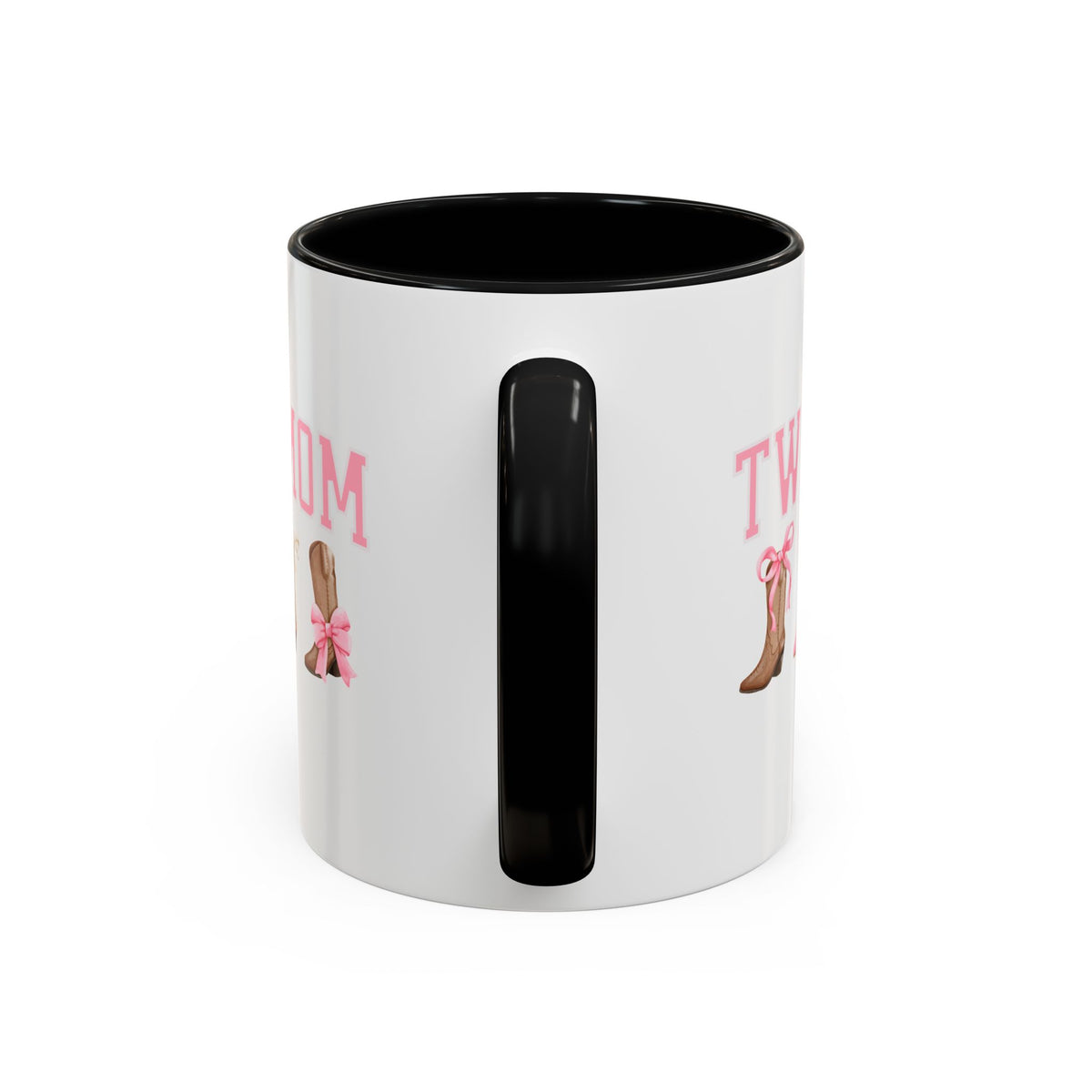 Twin Mom Letters Coffee Mug with Cowboy Boots and Bow – 11oz & 15oz Accent Mug – Cute Western Gift for Twin Moms