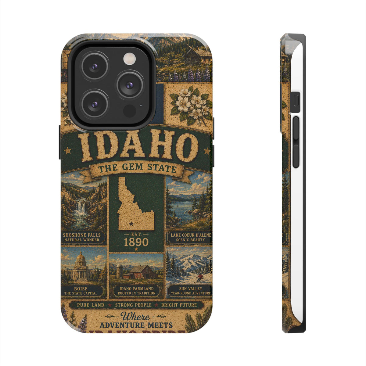 Idaho Gem State Faux Patchwork Phone Case Vintage Travel Poster Retro State Pride Cover