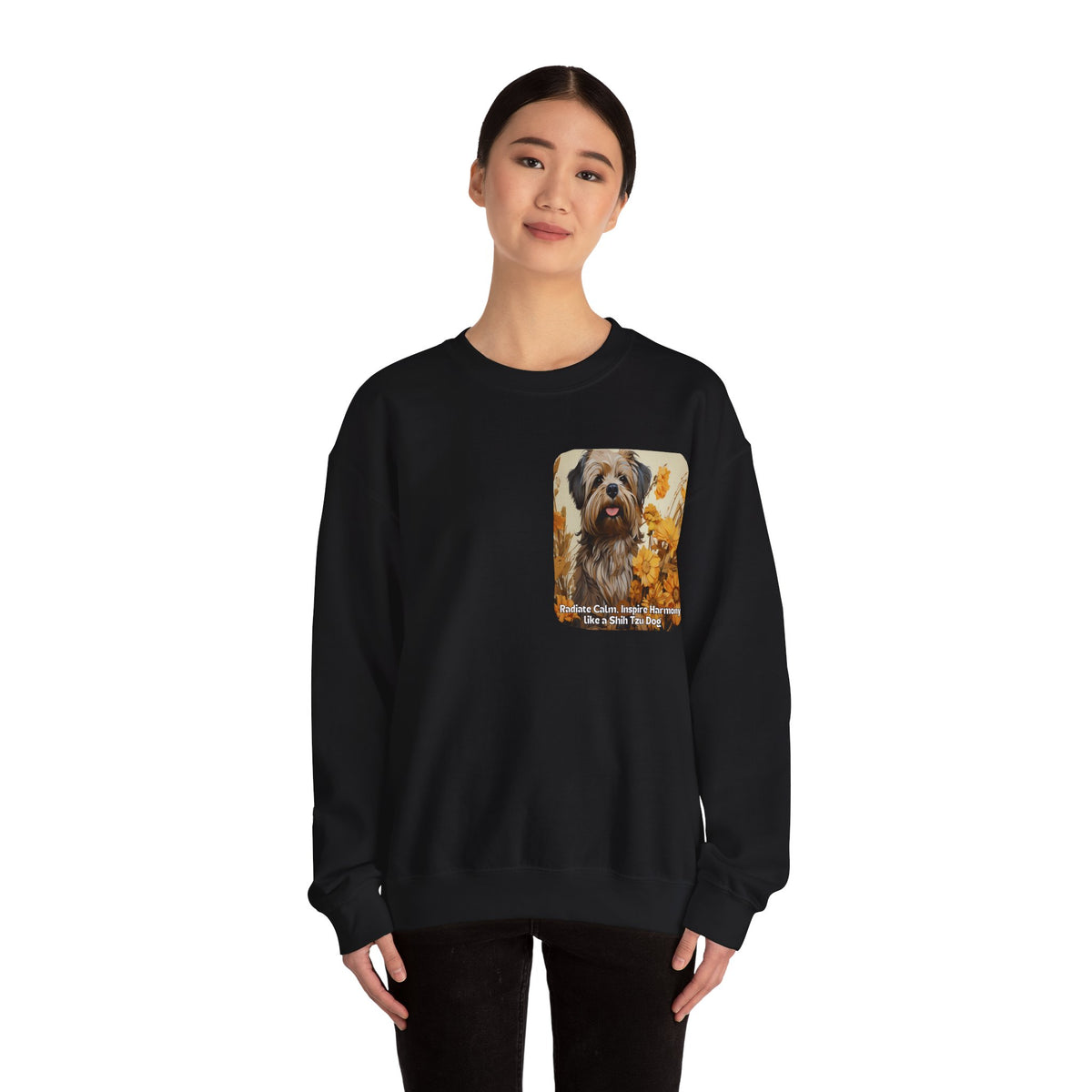 Copy of Shih Tzu Serenity Sweatshirt - 'Radiate Calm, Inspire Harmony' - Sunflower Dog Lover Hoodie (Front & Back Print)"