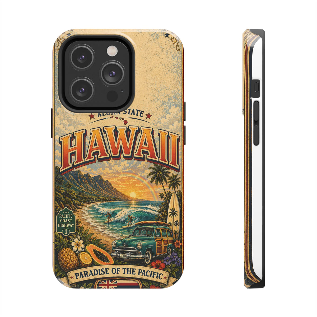 Hawaii Aloha State Faux Patchwork Phone Case Vintage Travel Poster Tropical Island Pride Cover