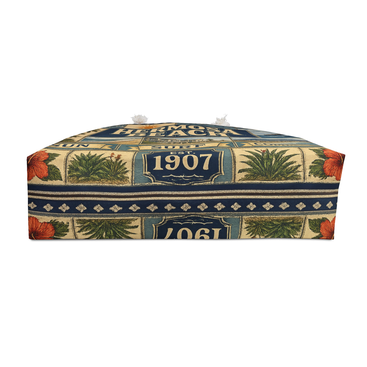 Hermosa Beach California Weekender Bag Sun Surf Community Faux Patchwork Travel Tote Coastal Beach Getaway Gift